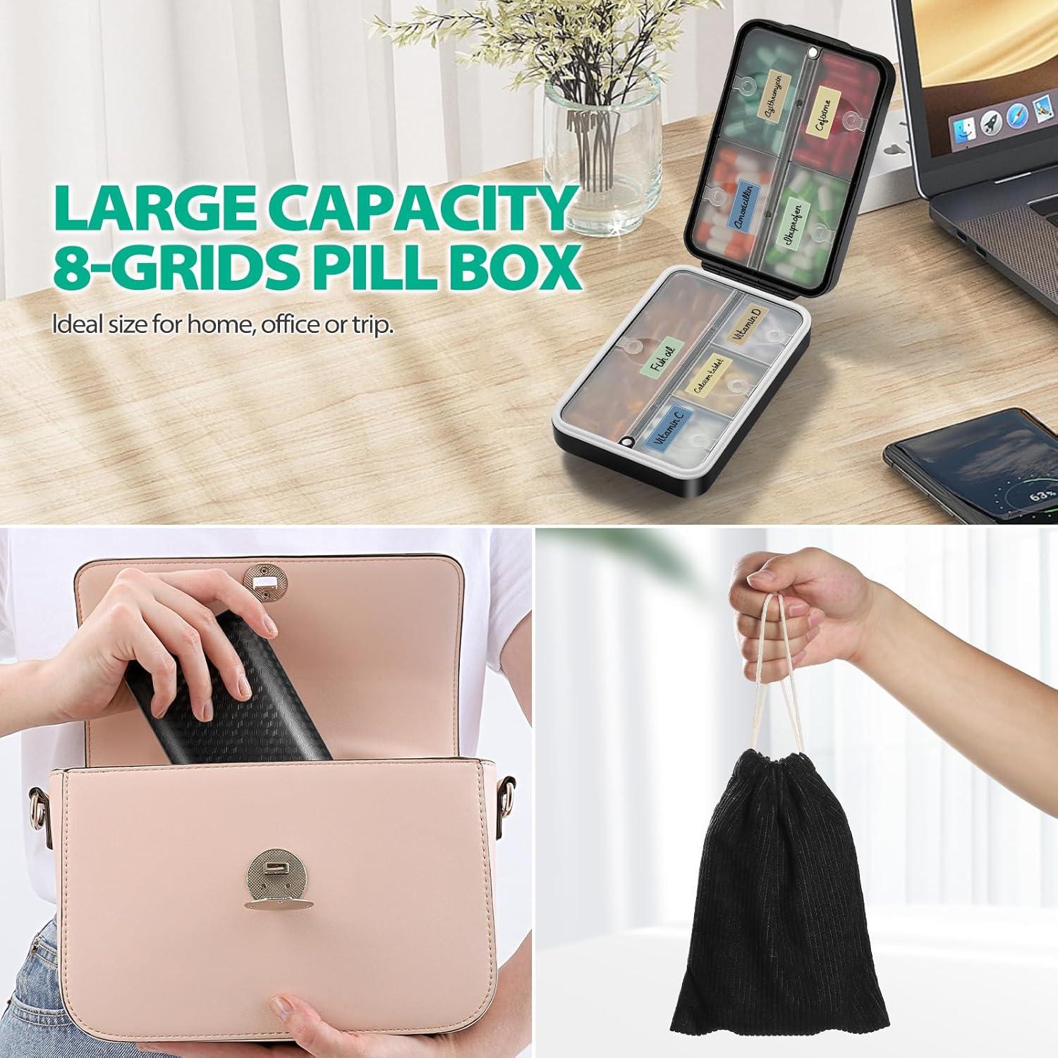 Organizador de Pastillas de Viaje OUVBTX 8 Compartimentos Negro