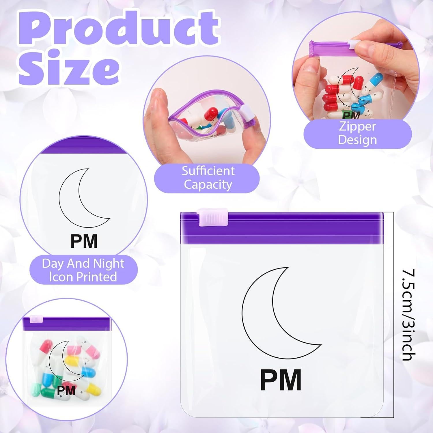 Juego de 24 Bolsas de Píldoras Reutilizables Handepo 7.5x7.5cm