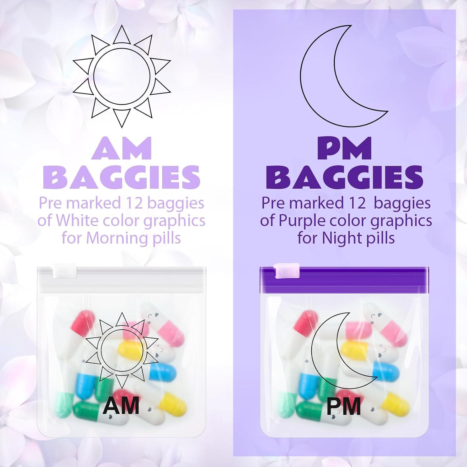 Juego de 24 Bolsas de Píldoras Reutilizables Handepo 7.5x7.5cm