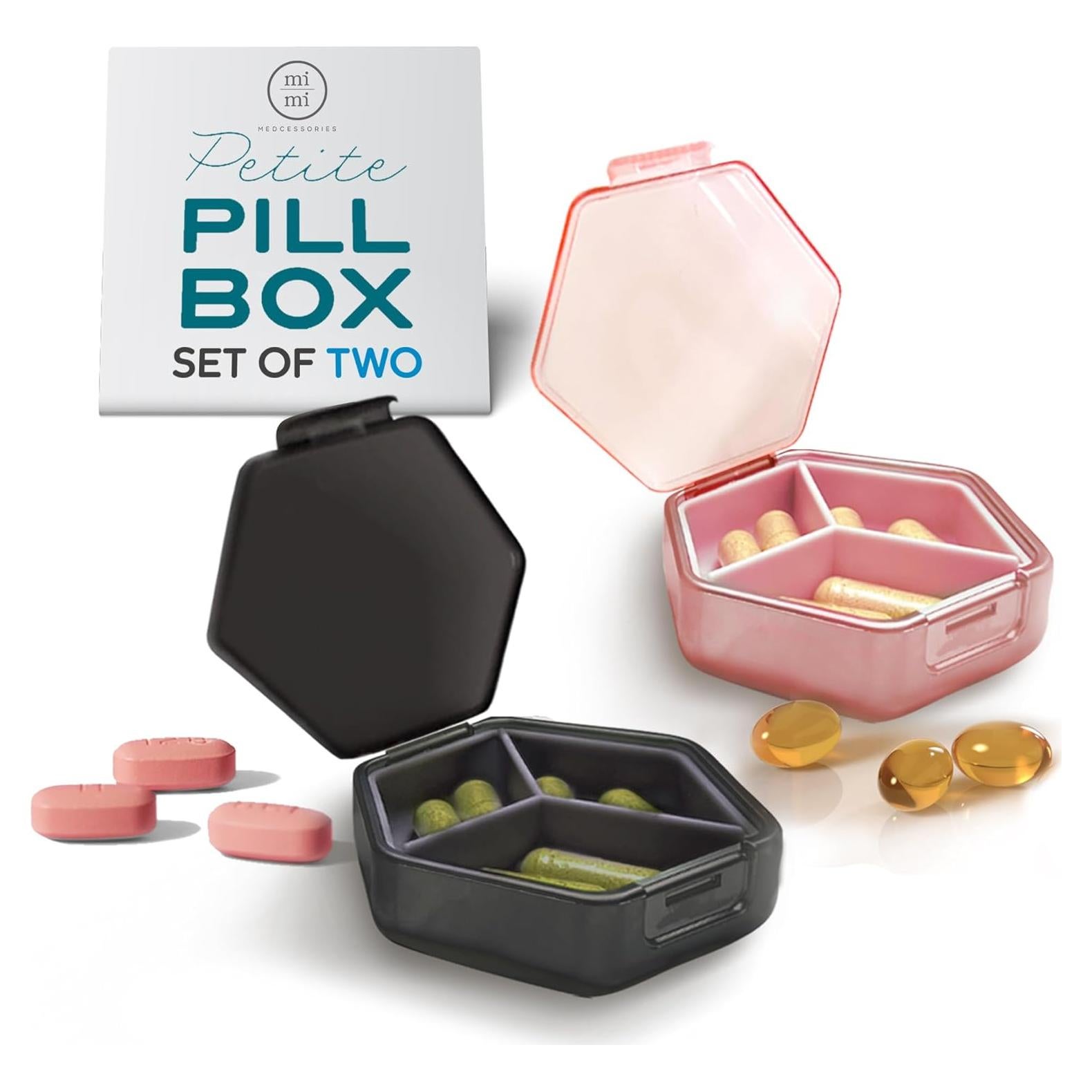 Conjunto de Organizador de Pastillas Compacto Mimi Medcessories - Rosa y Acero