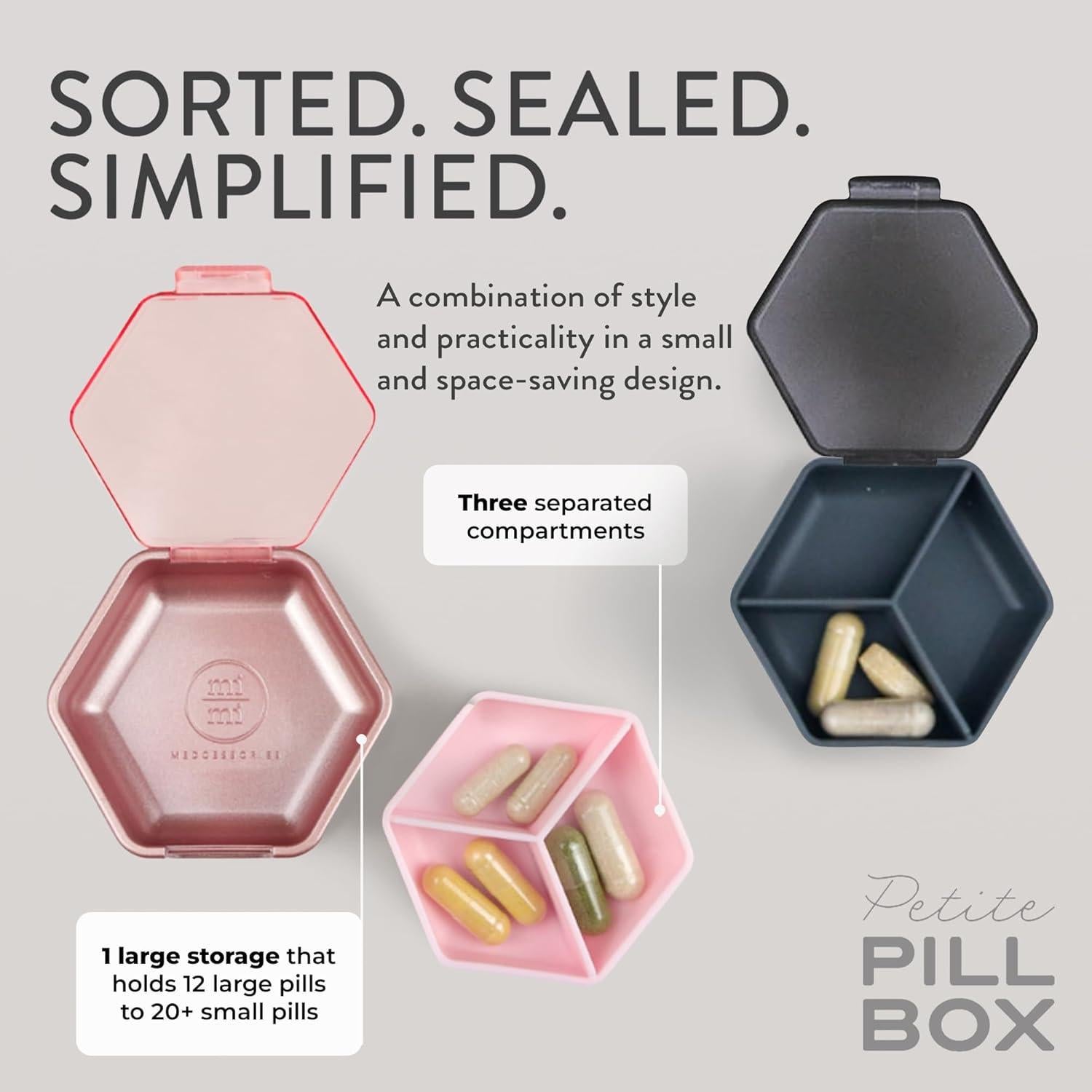 Conjunto de Organizador de Pastillas Compacto Mimi Medcessories - Rosa y Acero