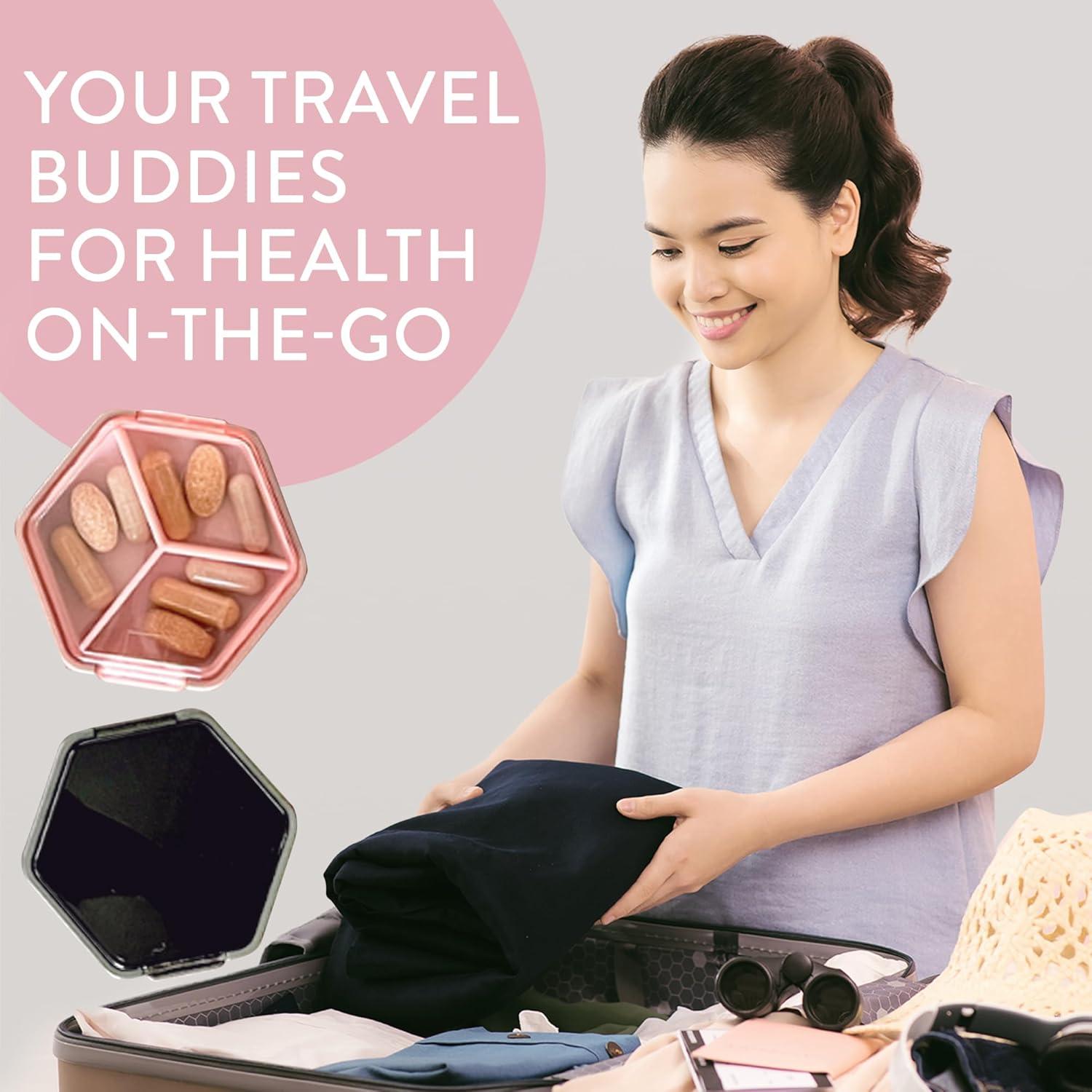 Conjunto de Organizador de Pastillas Compacto Mimi Medcessories - Rosa y Acero