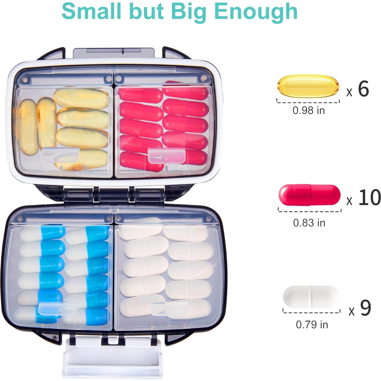 Organizador de Pastillas Fullicon Negro, Caja Portátil 4 Compartimentos