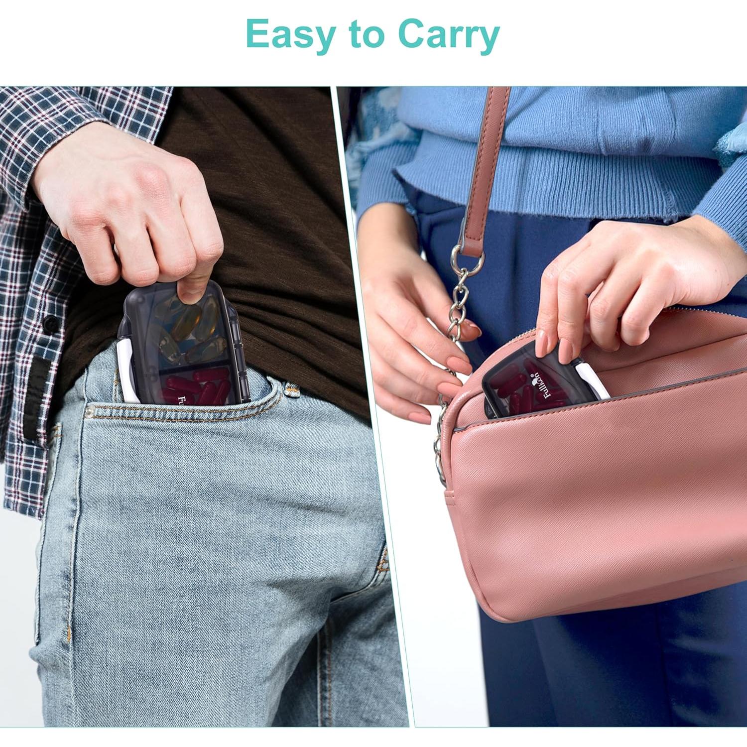 Organizador de Pastillas Fullicon Negro, Caja Portátil 4 Compartimentos