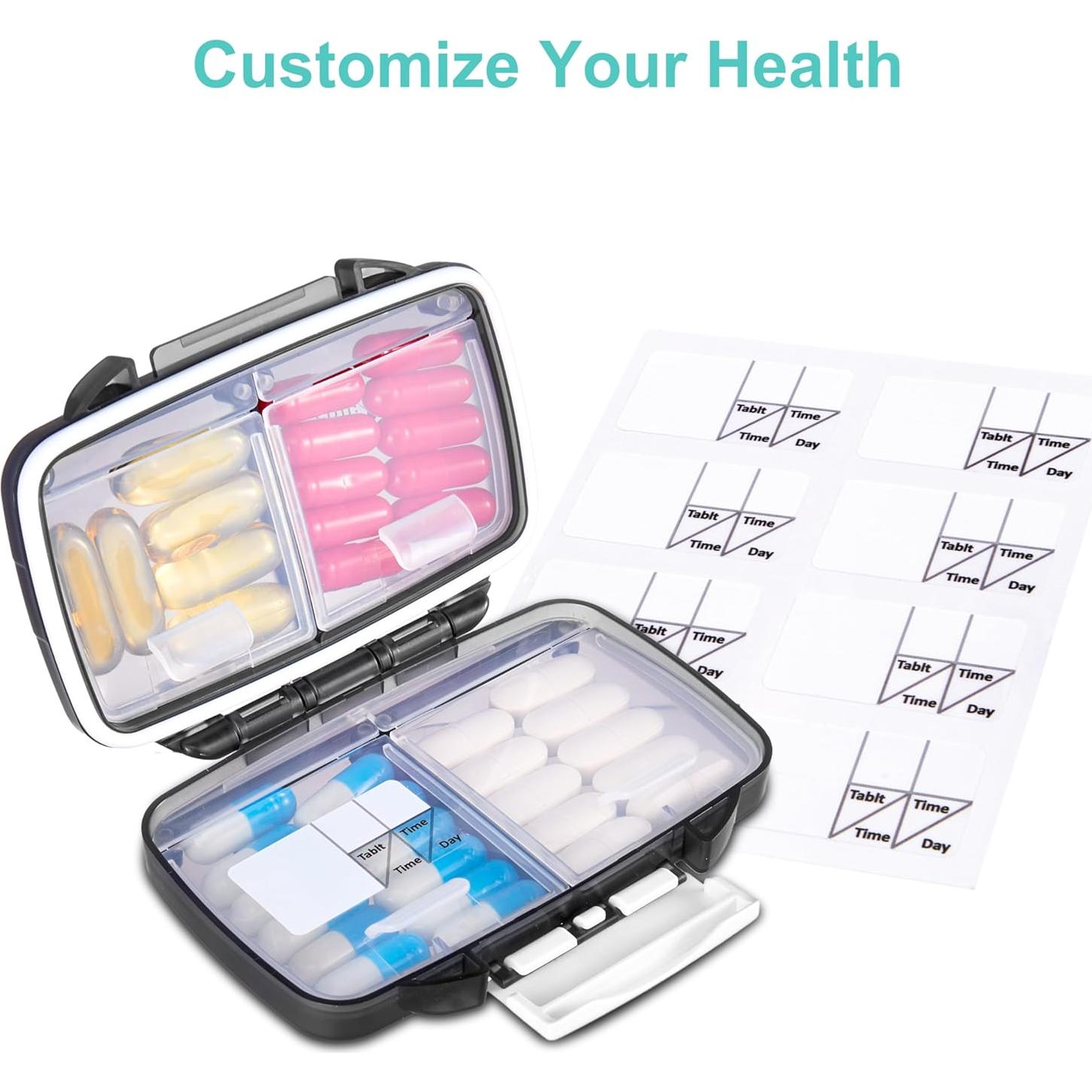 Organizador de Pastillas Fullicon Negro, Caja Portátil 4 Compartimentos