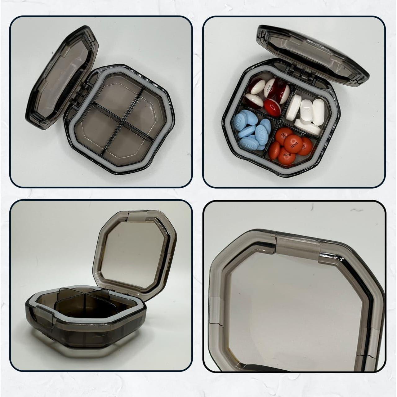 Organizador de Pastillas de Viaje YourRx Gris Compacto 4 Compartimentos