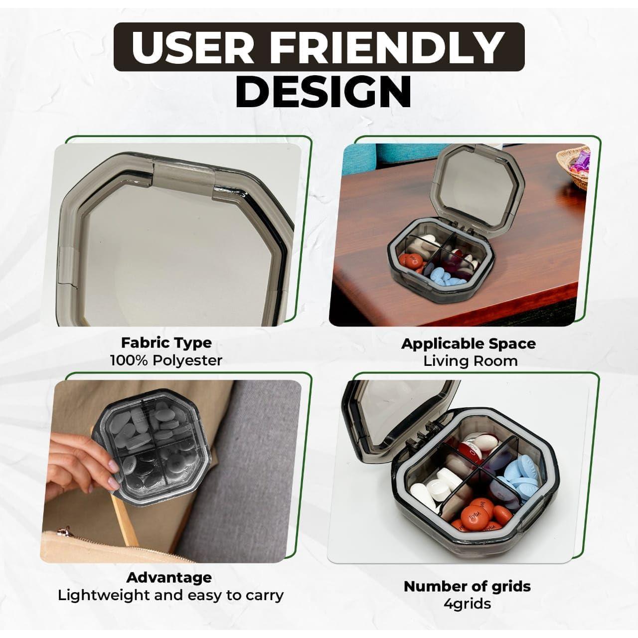 Organizador de Pastillas de Viaje YourRx Gris Compacto 4 Compartimentos