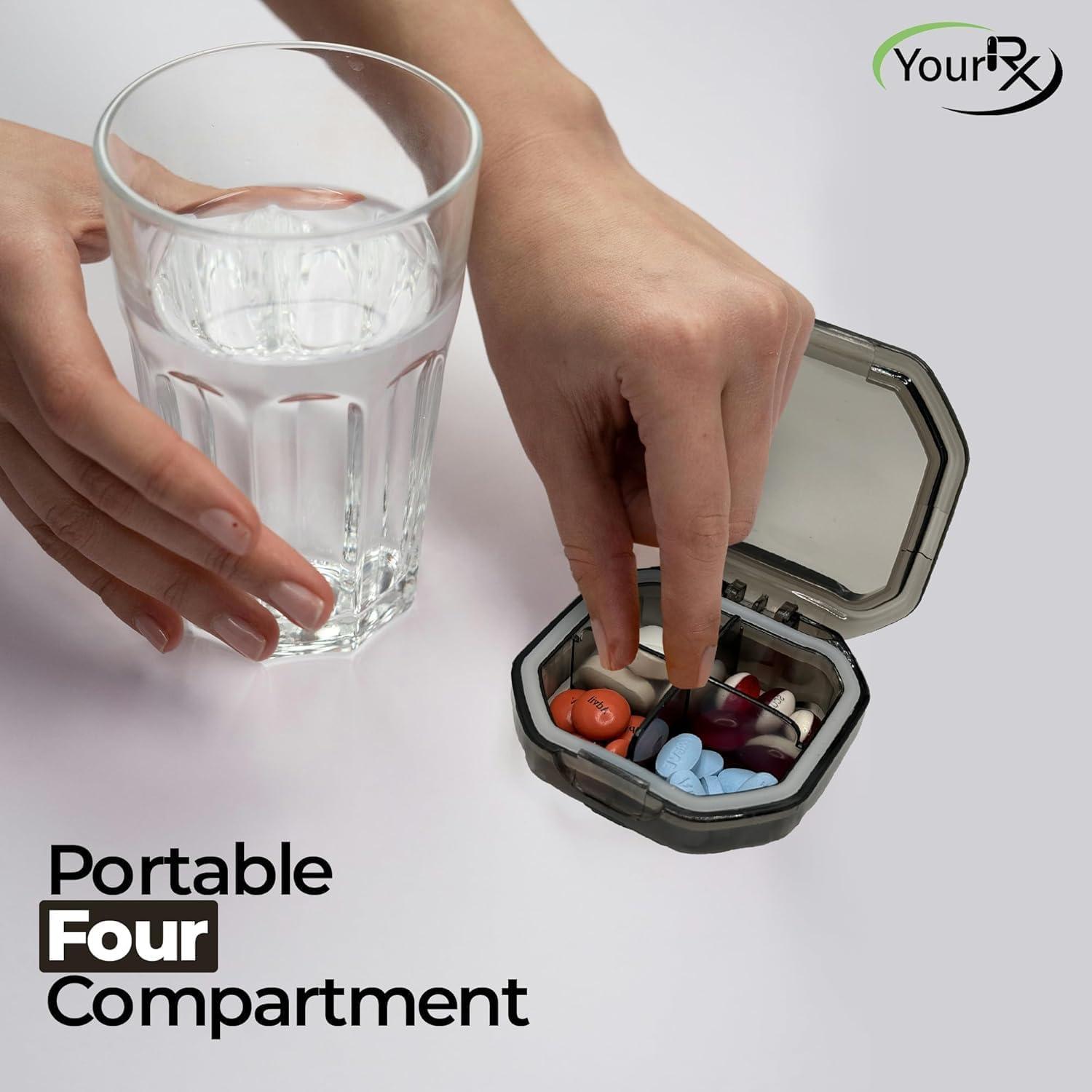 Organizador de Pastillas de Viaje YourRx Gris Compacto 4 Compartimentos