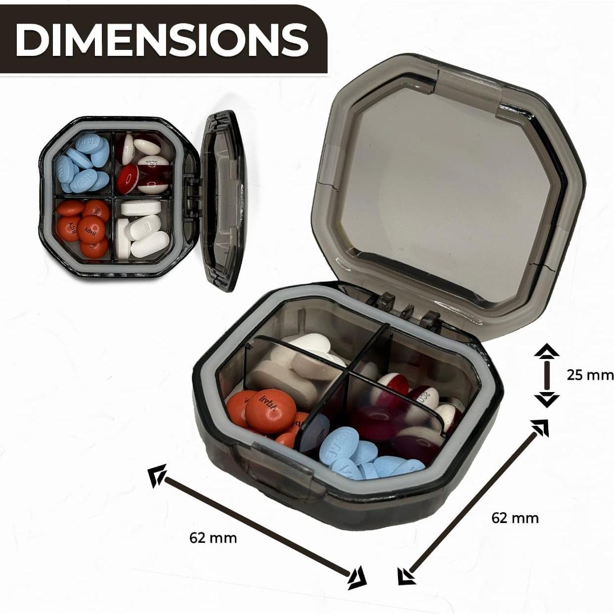 Organizador de Pastillas de Viaje YourRx Gris Compacto 4 Compartimentos