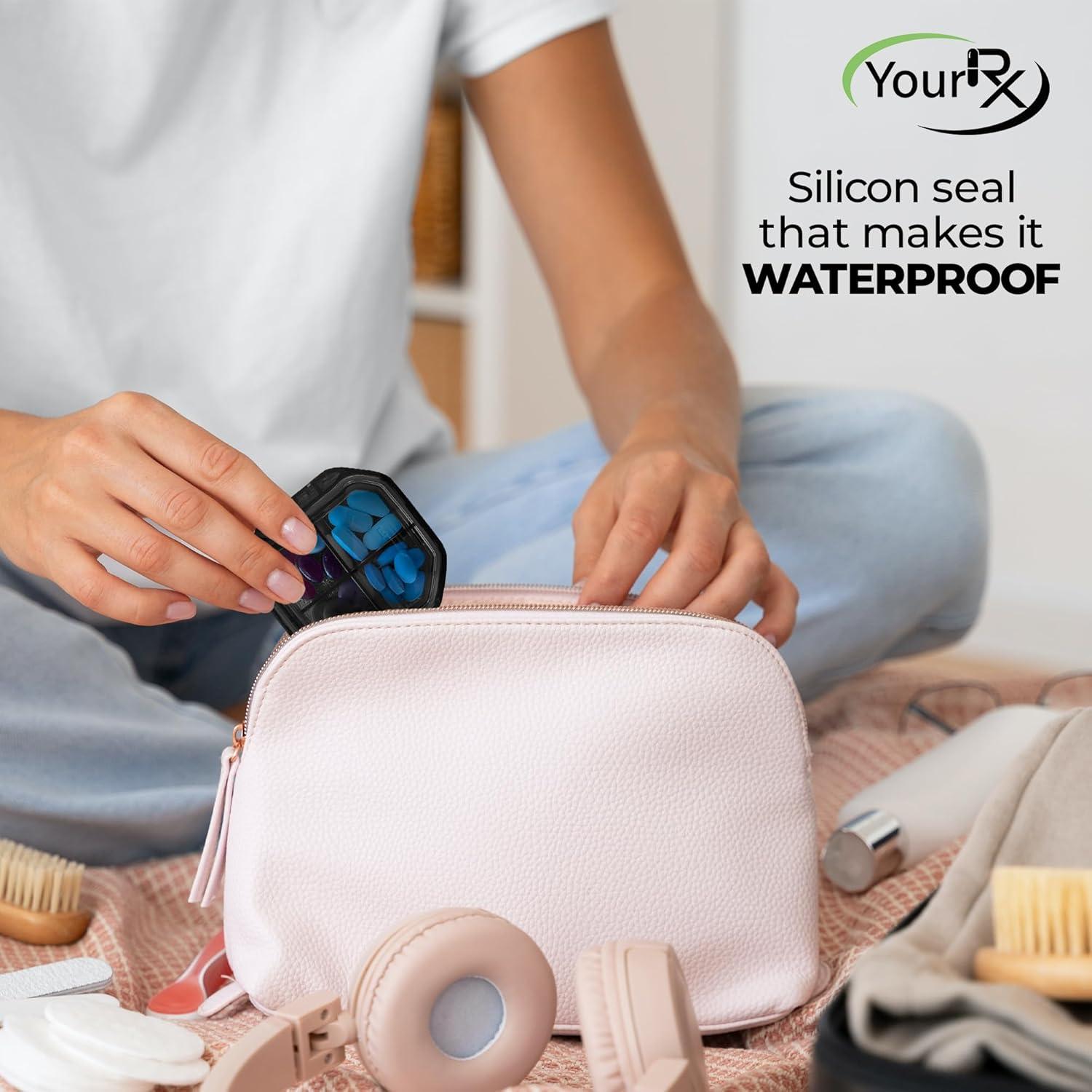 Organizador de Pastillas de Viaje YourRx Gris Compacto 4 Compartimentos