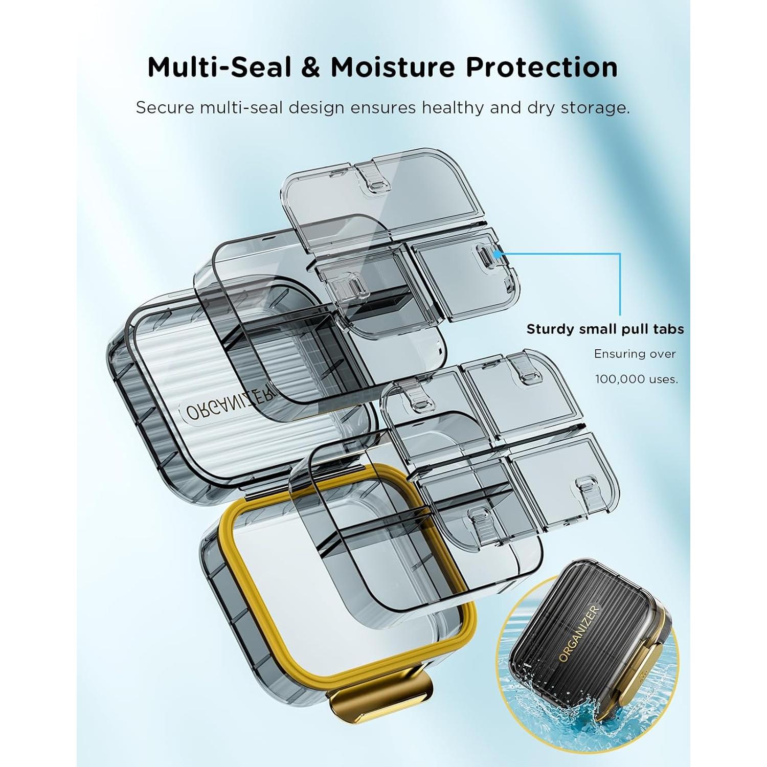 Estuche de Pastillas de Viaje Acedada Negro Compacto 7 Compartimentos