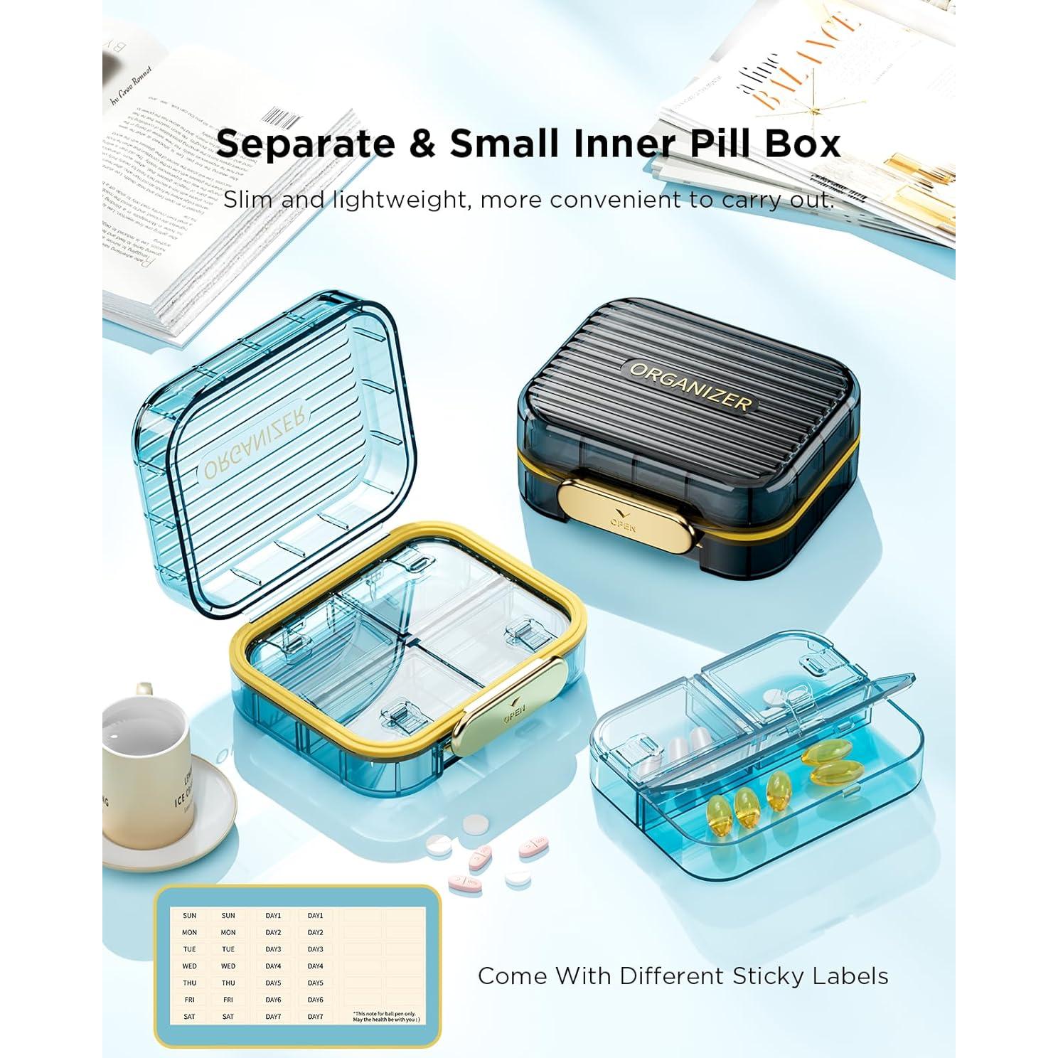 Estuche de Pastillas de Viaje Acedada Negro Compacto 7 Compartimentos