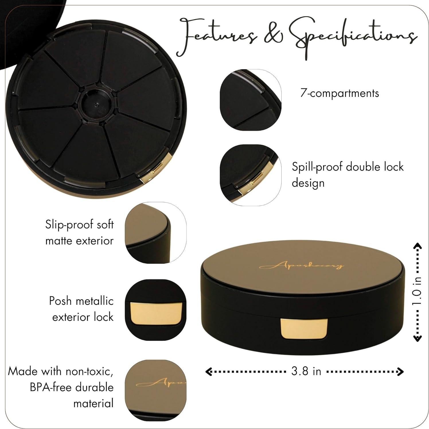 Estuche organizador de pastillas Aposhacary 7 compartimentos negro