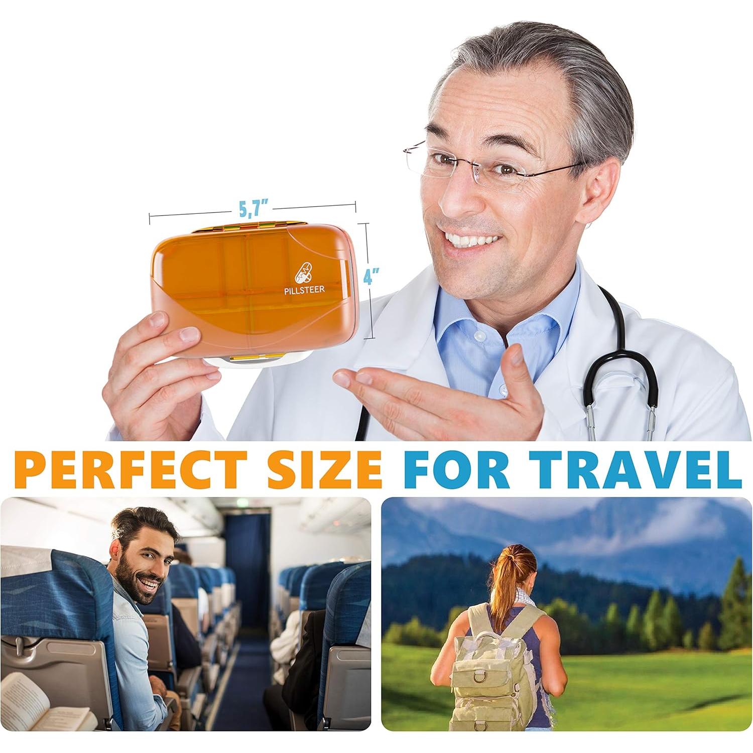 Organizador de Pastillas Portátil PILLSTEER - 8 Compartimentos a Prueba de Humedad