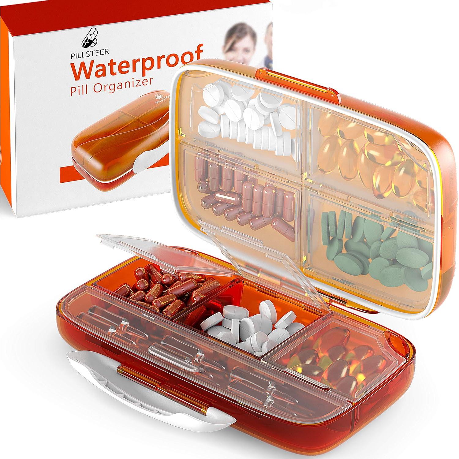 Organizador de Pastillas Portátil PILLSTEER - 8 Compartimentos a Prueba de Humedad