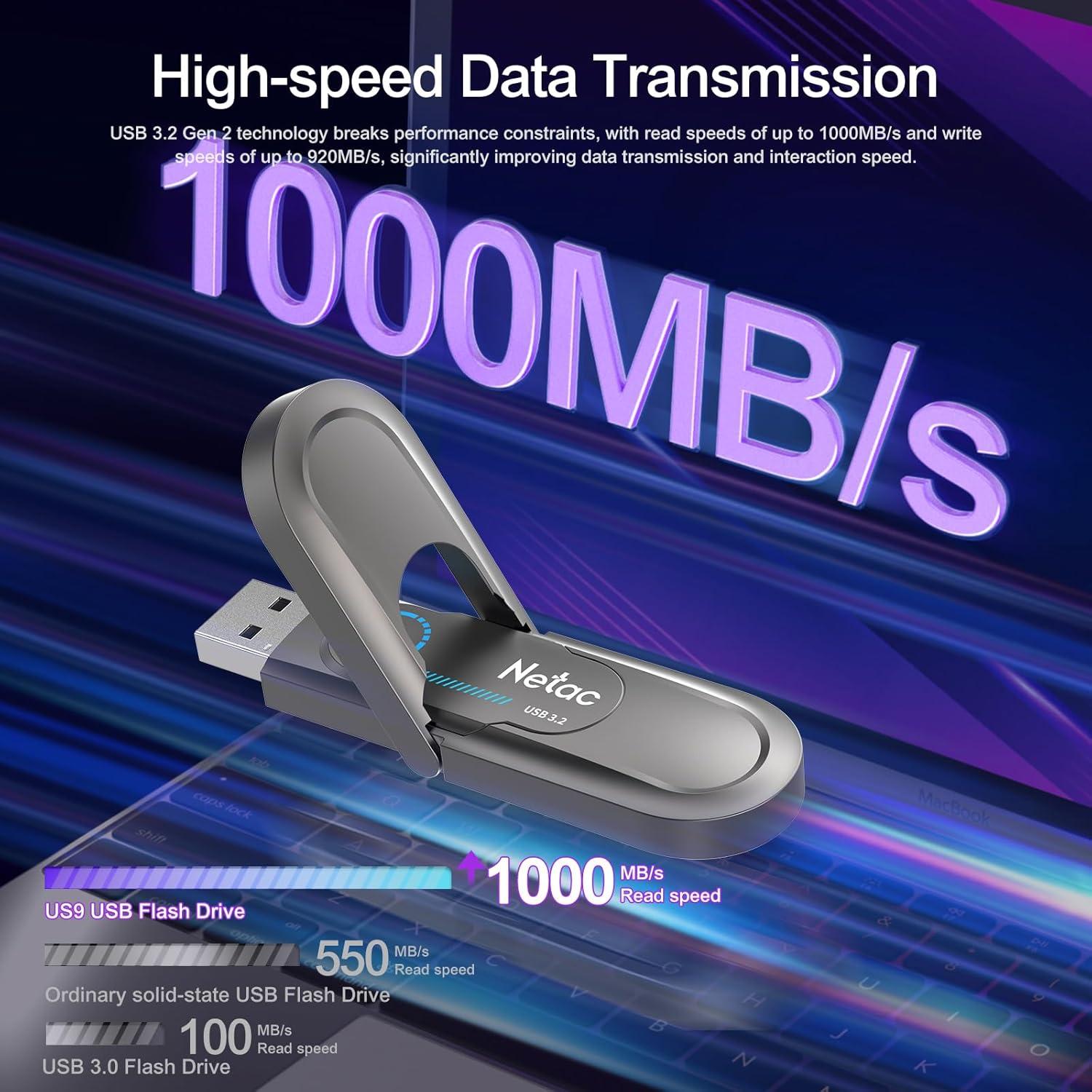 Netac 256GB SSD Externo USB 3.2 Tipo-C Alta Velocidad