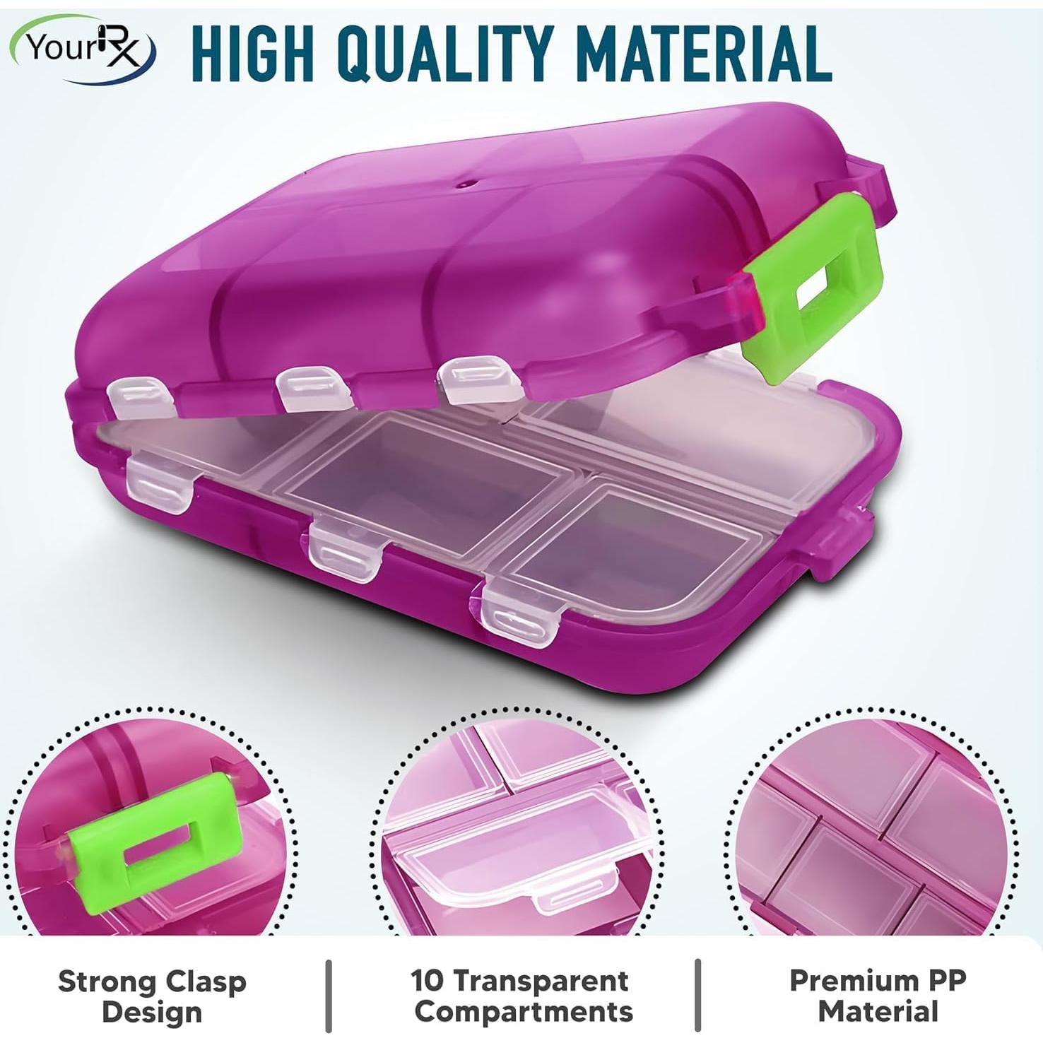 Organizador de Pastillas de Viaje YourRx - 10 Compartimentos Rosa