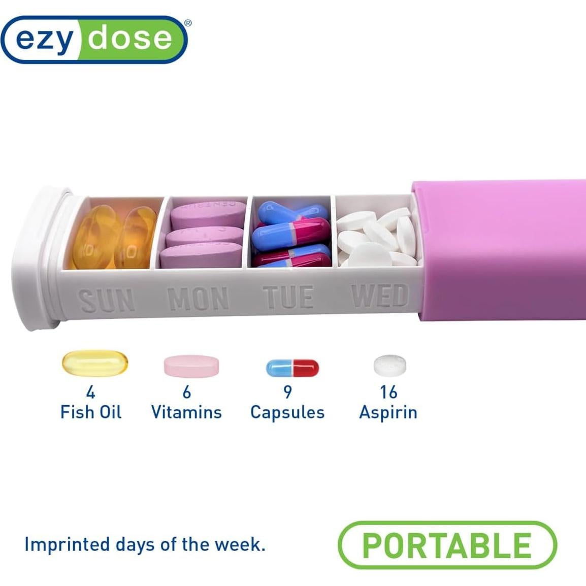 Organizador de Pastillas EZY DOSE Slide Rosa 16.5 cm 7 Compartimentos