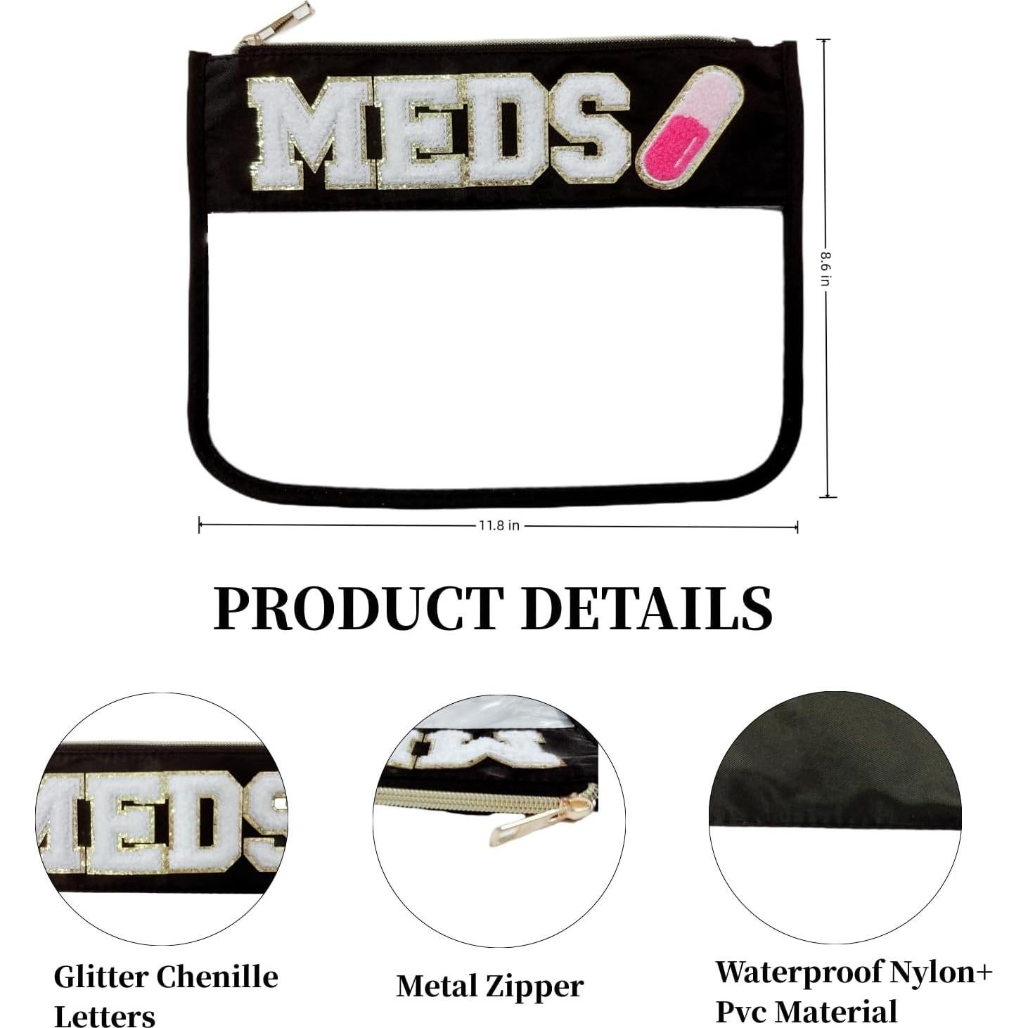 Bolsa de Maquillaje Transparente Chenille MEDS Negra 29.5x20.8cm