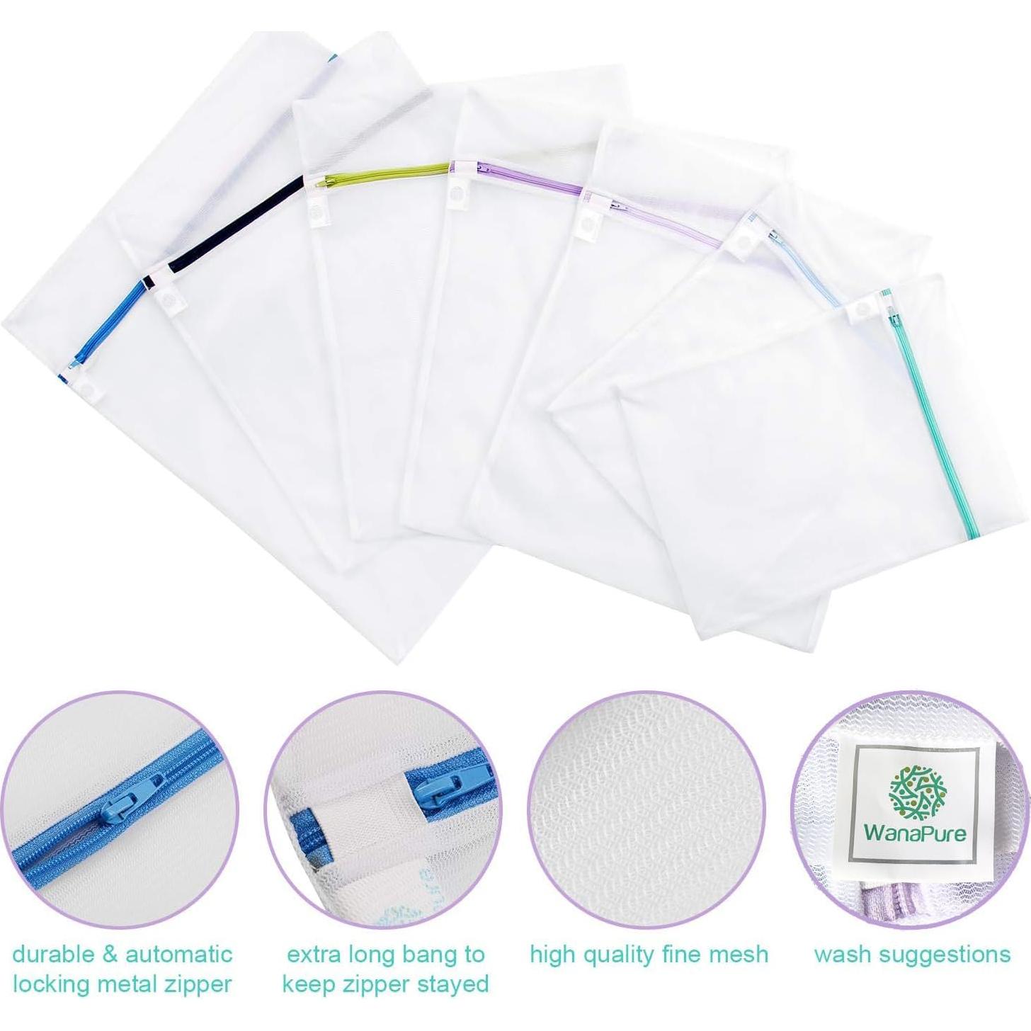9 Bolsas de Lavandería de Malla Wanapure - 1 Grande, 4 Medianas, 2 Pequeñas, 2 Sujetadores