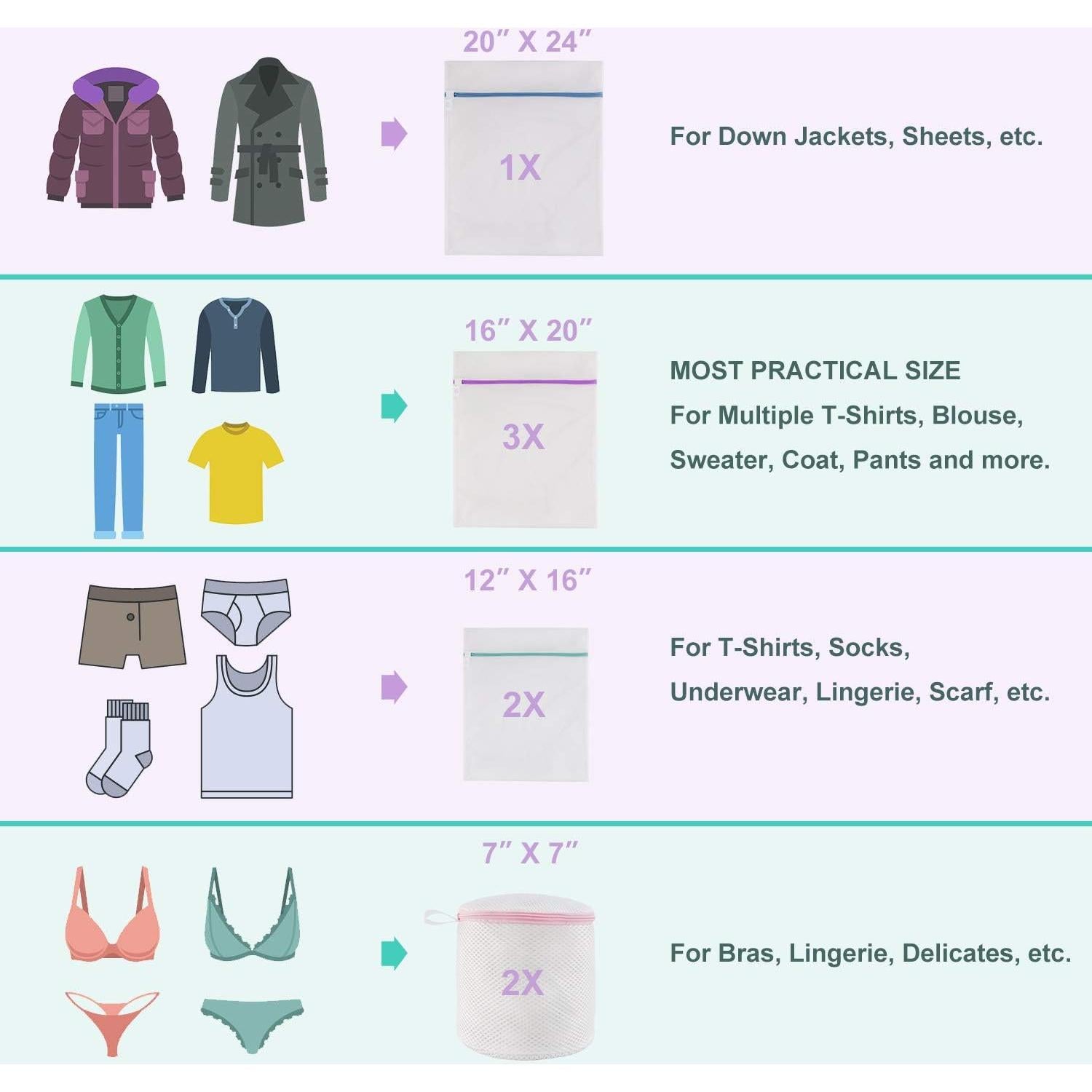 9 Bolsas de Lavandería de Malla Wanapure - 1 Grande, 4 Medianas, 2 Pequeñas, 2 Sujetadores