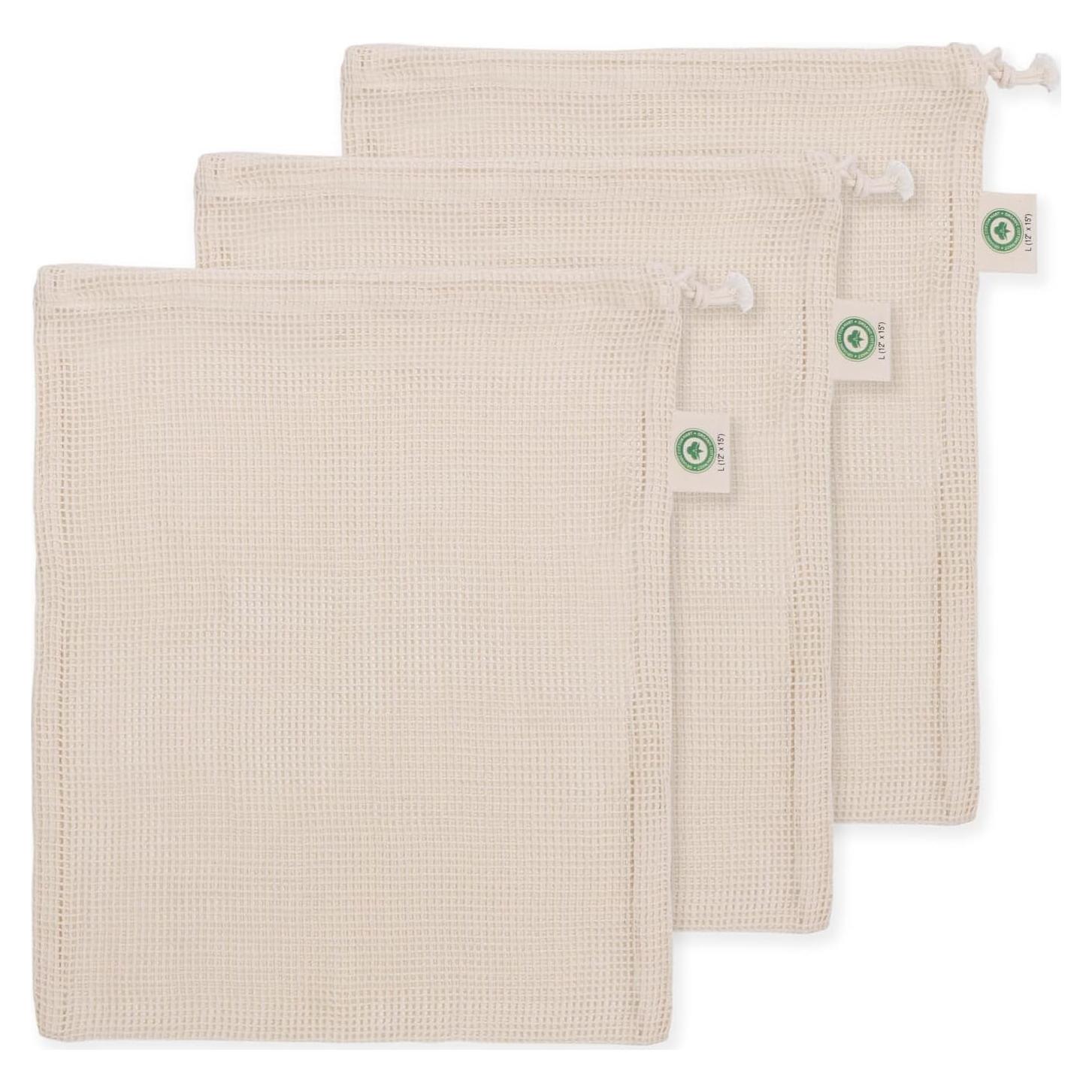 Bolsas de Lavandería de Algodón Orgánico - Paquete de 3 Grandes