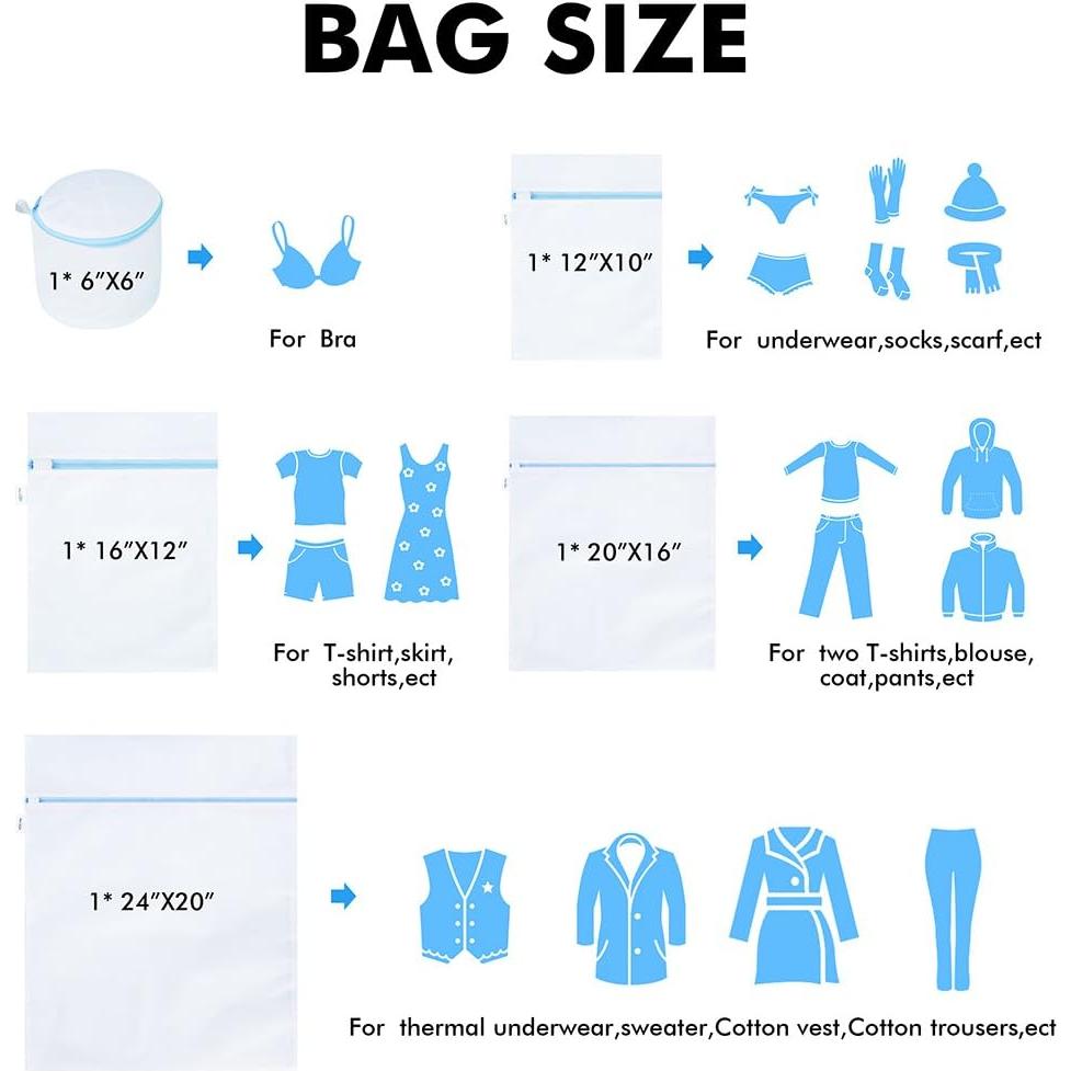 Bolsa de Lavado de Ropa Delicada Plusmart - 5 Piezas Malla