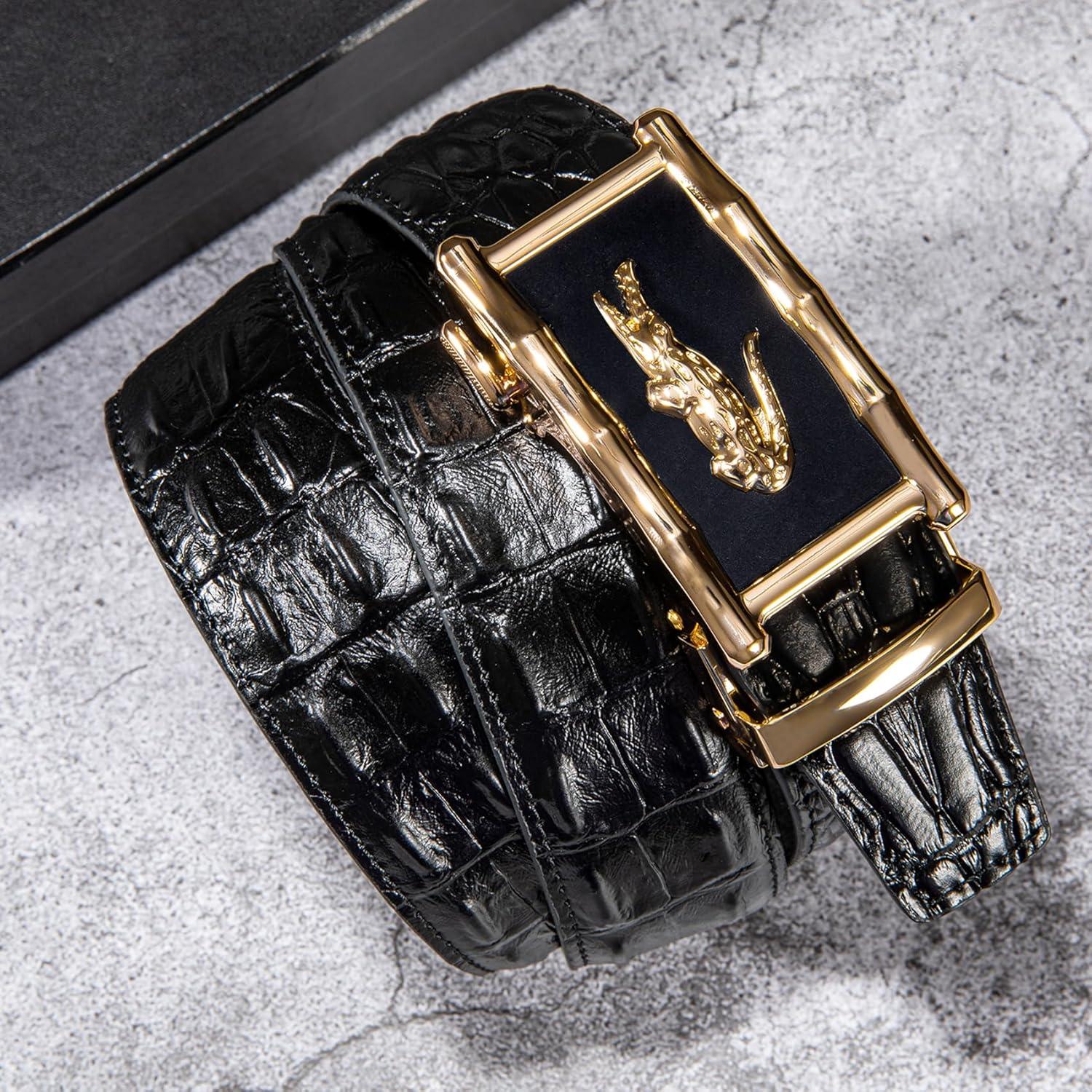 Cinturón de Ratchet Barry.Wang Cuero Genuino 3,49 cm Hebilla Automática