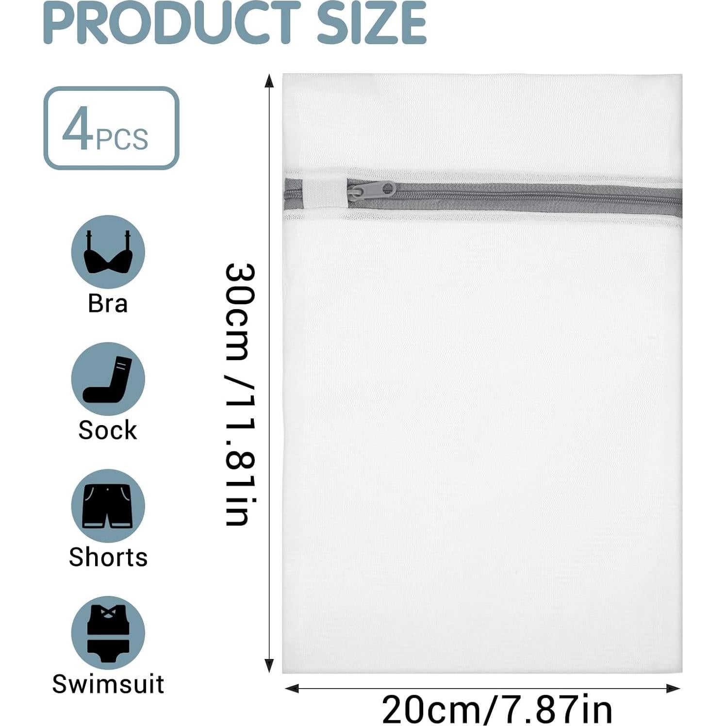 4 Bolsas de Malla para Lavandería Tyqour - Ropa Delicada 30x20cm