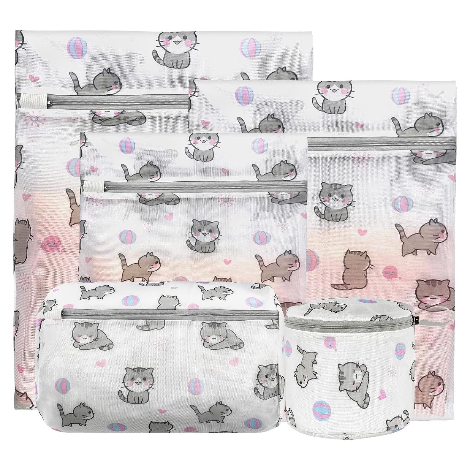 Juego de 5 Bolsas de Lavandería de Malla Xducom con Gato