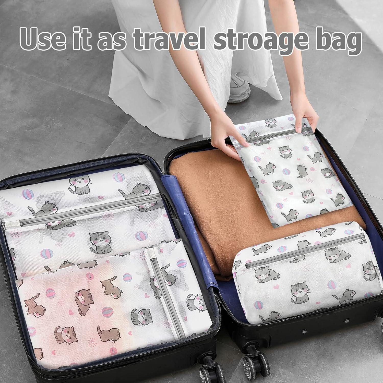 Juego de 5 Bolsas de Lavandería de Malla Xducom con Gato