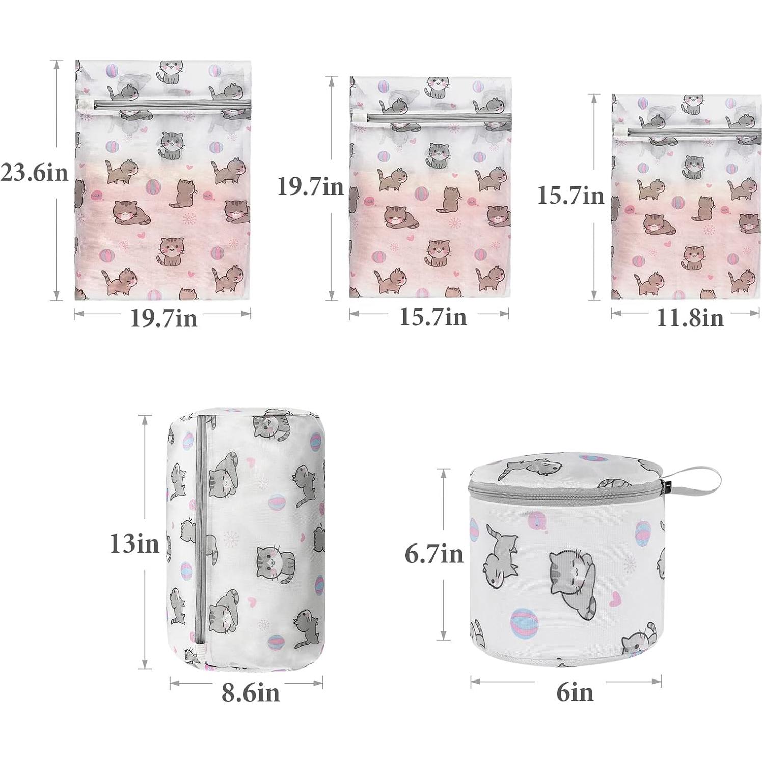 Juego de 5 Bolsas de Lavandería de Malla Xducom con Gato