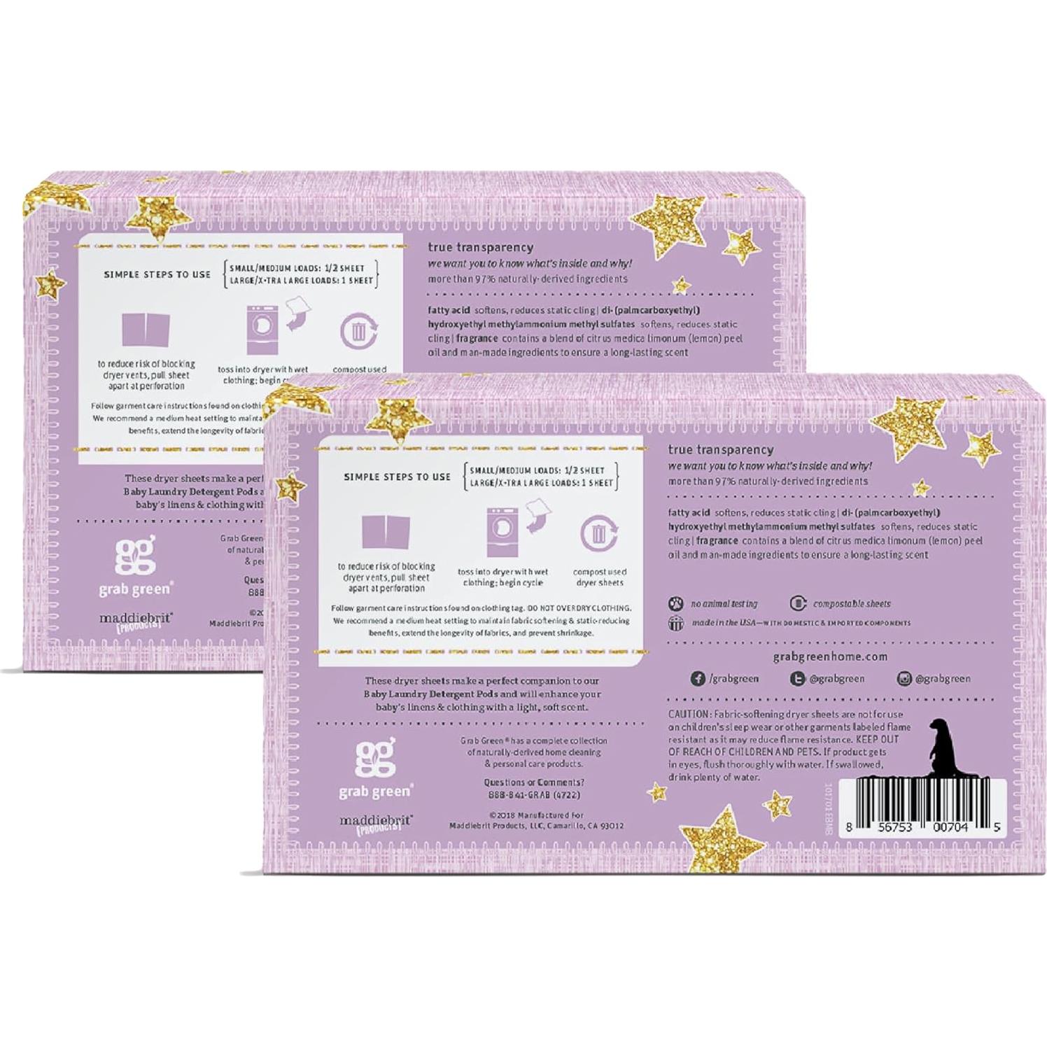 Hojas para Secadora Grab Green Baby 160 Hojas Aroma Rosa