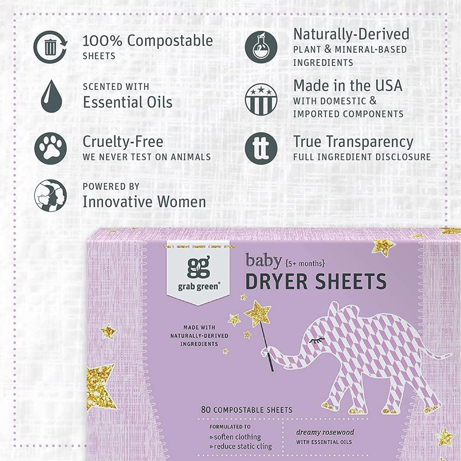 Hojas para Secadora Grab Green Baby 160 Hojas Aroma Rosa