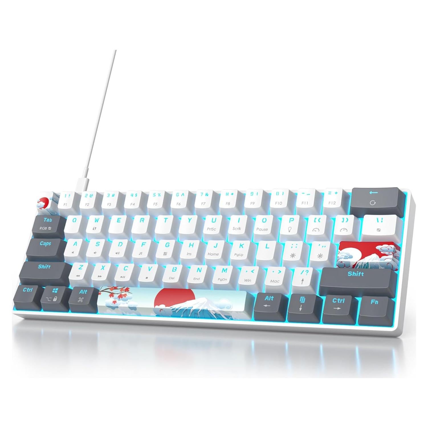 Teclado Mecánico RGB Owpkeenthy 60% Blanco Interruptor Rojo