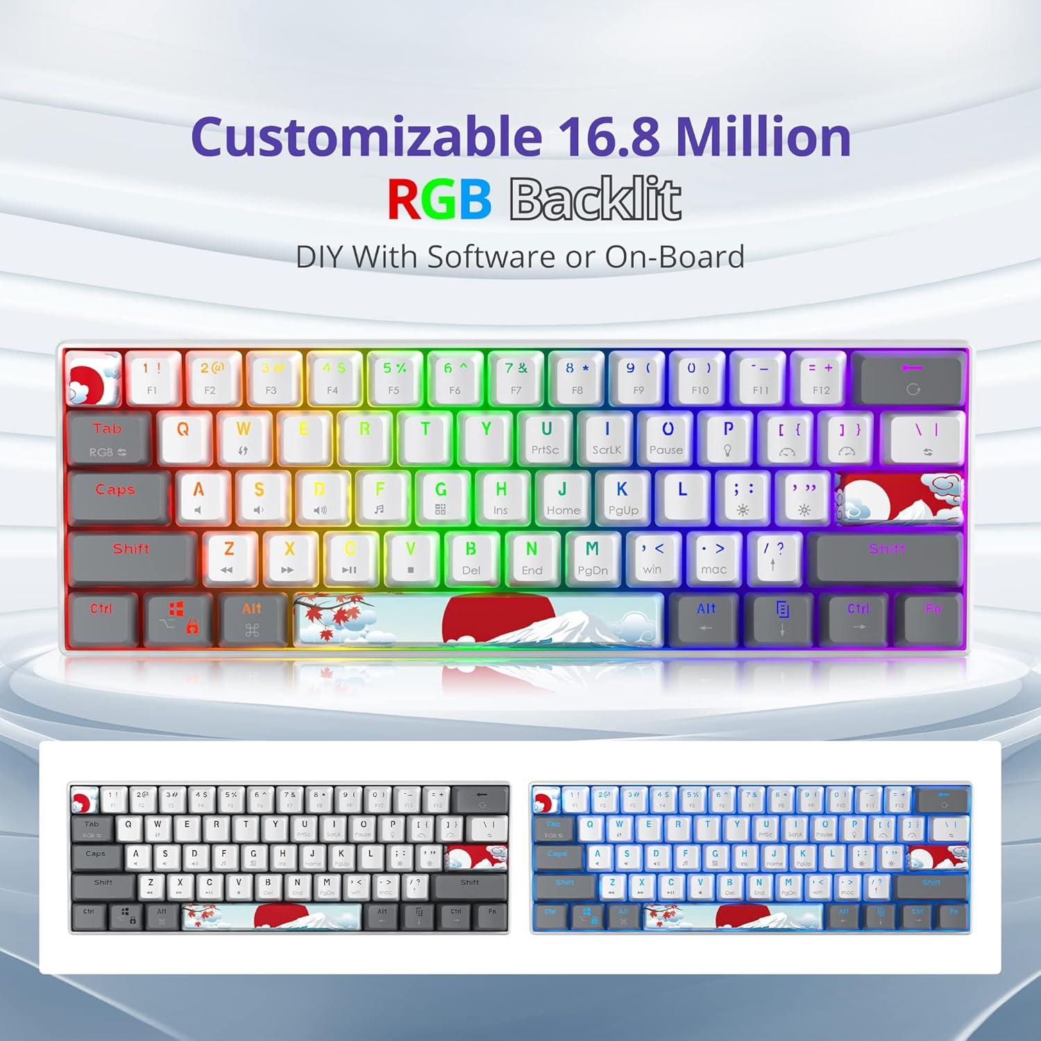 Teclado Mecánico RGB Owpkeenthy 60% Blanco Interruptor Rojo