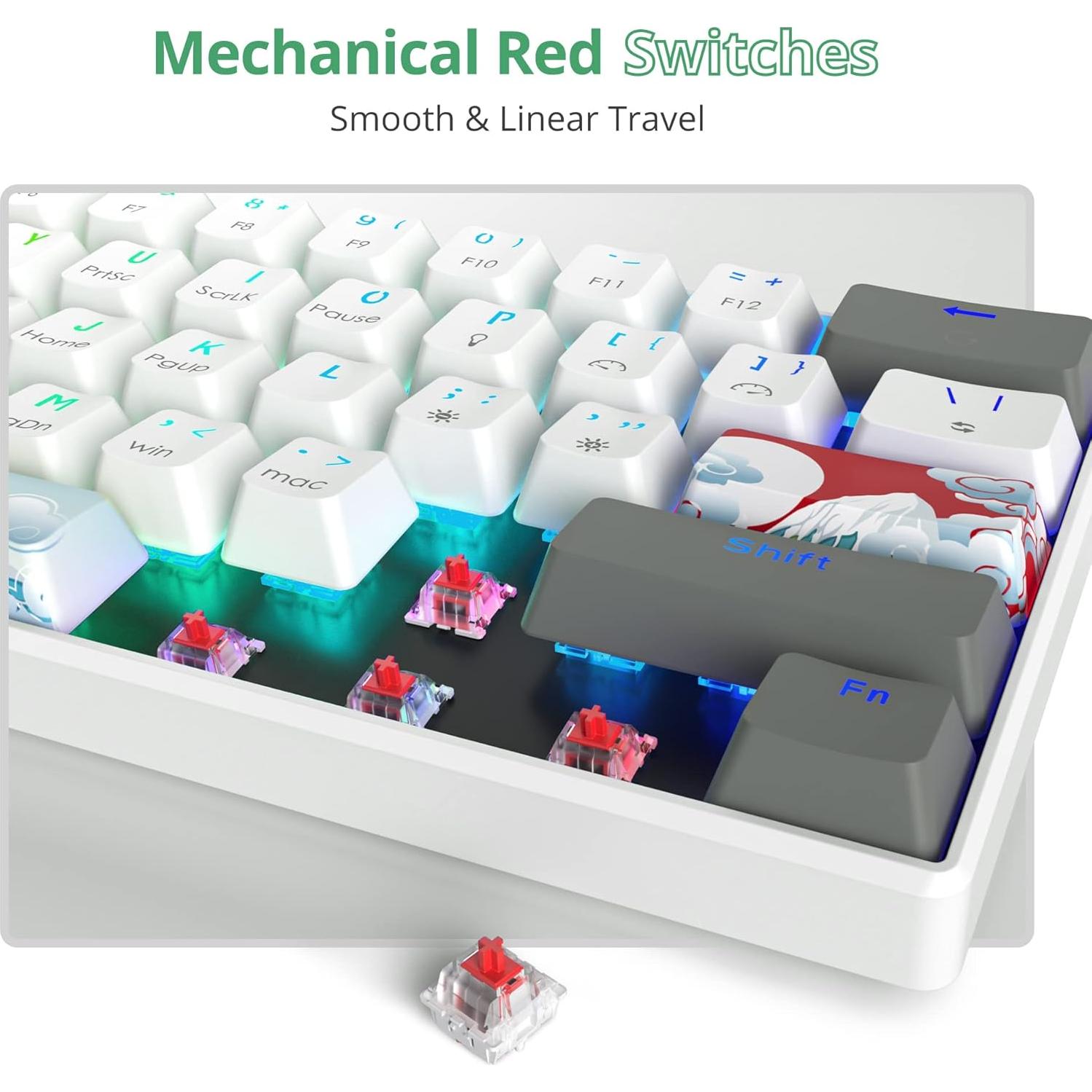 Teclado Mecánico RGB Owpkeenthy 60% Blanco Interruptor Rojo
