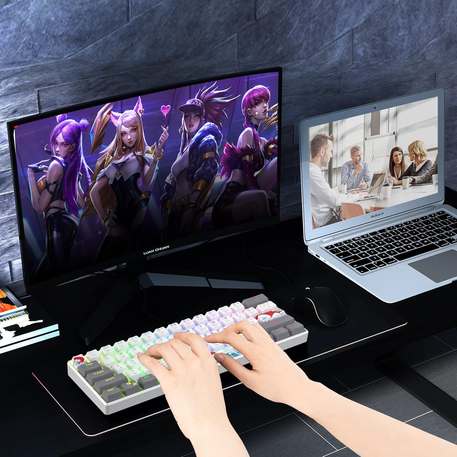 Teclado Mecánico RGB Owpkeenthy 60% Blanco Interruptor Rojo