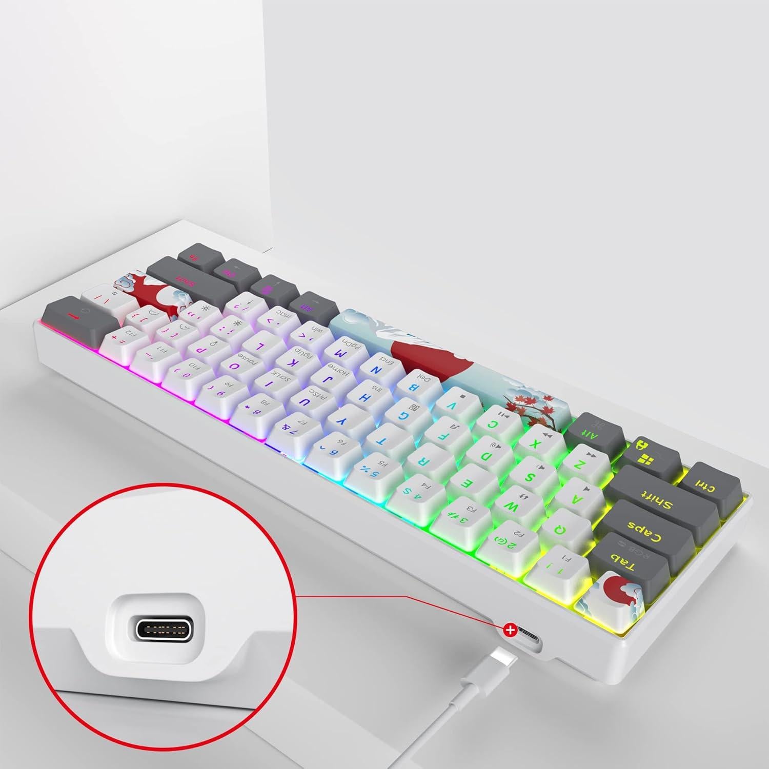 Teclado Mecánico RGB Owpkeenthy 60% Blanco Interruptor Rojo