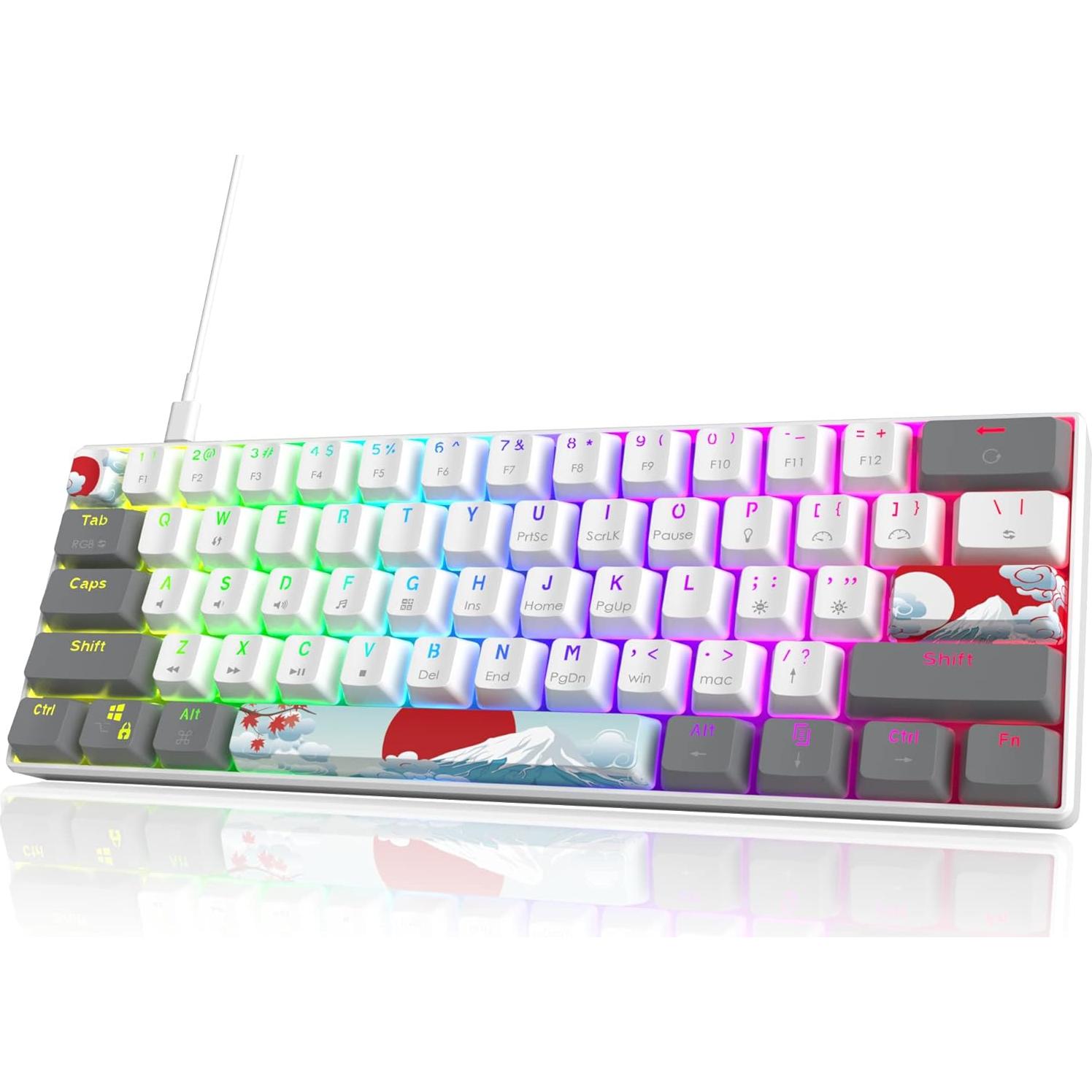 Teclado Mecánico RGB Owpkeenthy 60% Blanco Interruptor Rojo