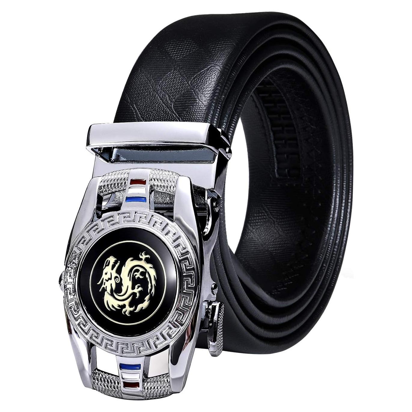 Cinturón Ratchet Barry.Wang Cuero Genuino Ajustable Negro