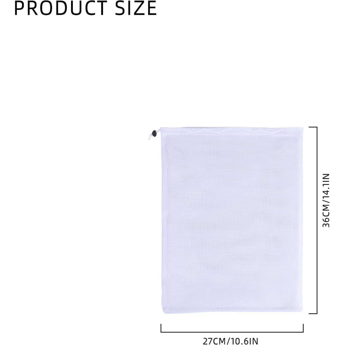 MIKIWELL Heavy Duty Large Mesh - Laundry Bag with Drawstring Closure and ID Tag, Durable Laundry Bag with Diamond Mesh - White (Small)