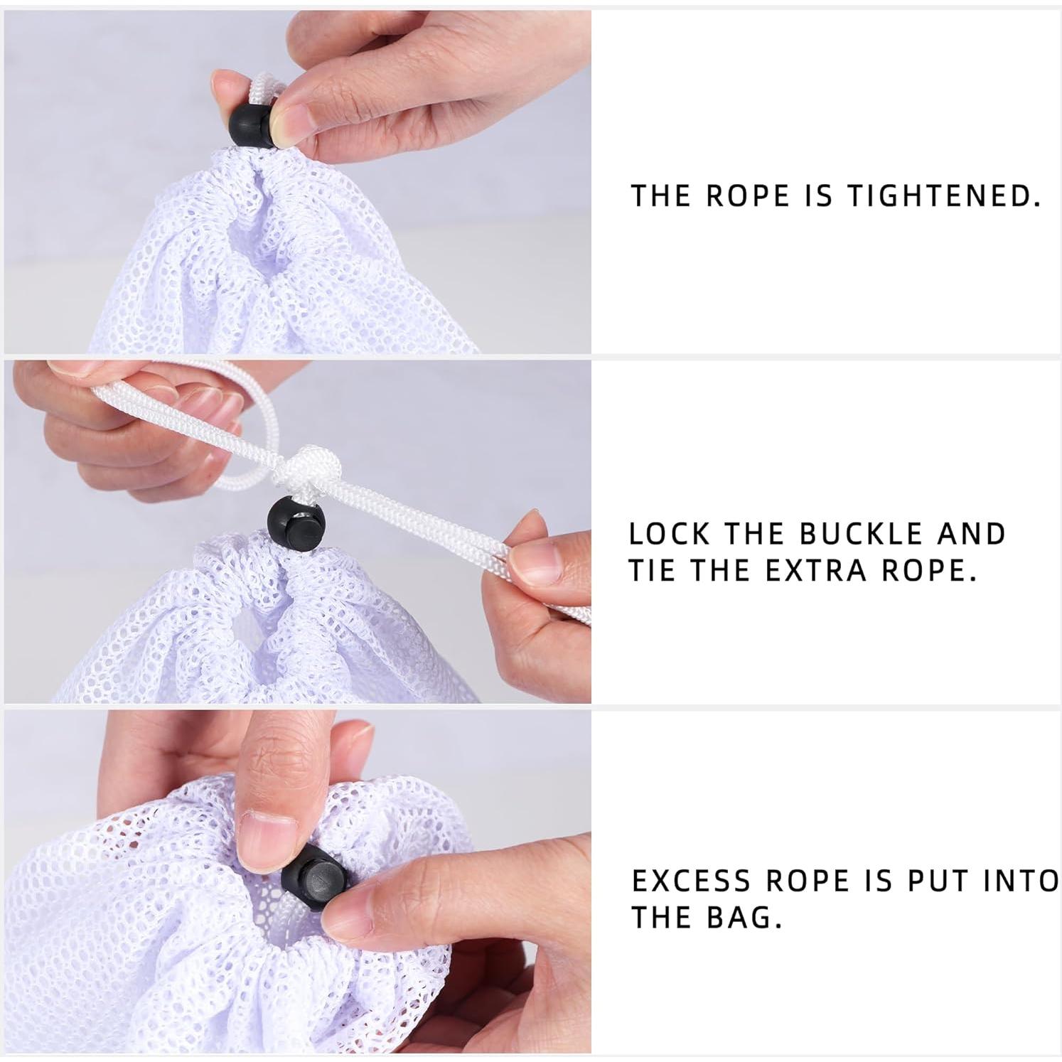 MIKIWELL Heavy Duty Large Mesh - Laundry Bag with Drawstring Closure and ID Tag, Durable Laundry Bag with Diamond Mesh - White (Small)