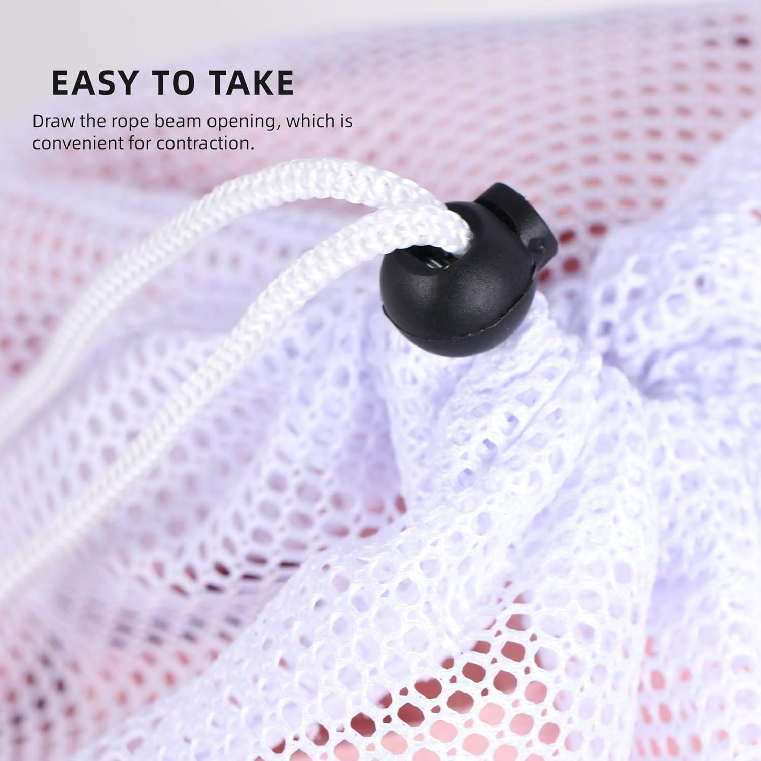 MIKIWELL Heavy Duty Large Mesh - Laundry Bag with Drawstring Closure and ID Tag, Durable Laundry Bag with Diamond Mesh - White (Small)