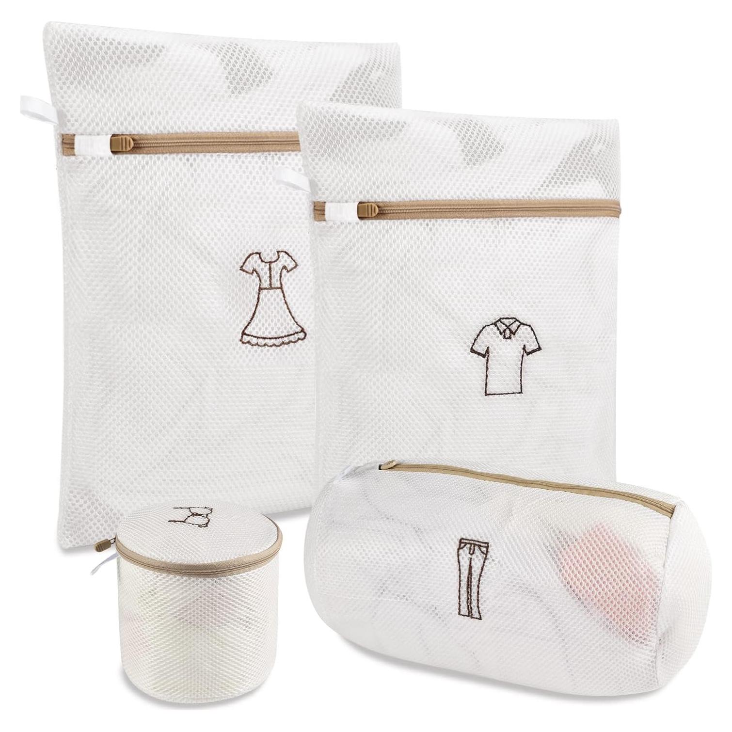 Bolsas de Lavandería Yonchic 4 Piezas Malla Cremallera Beige