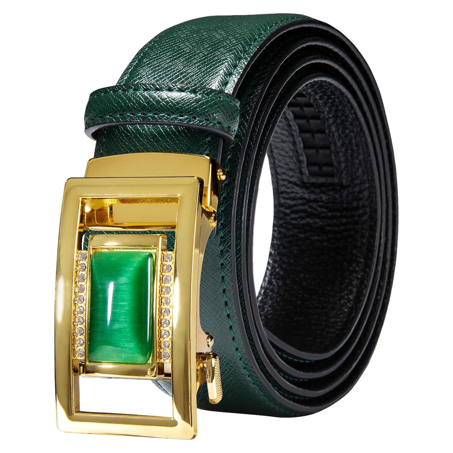 Cinturón de Ratchet Barry.Wang Cuero Genuino 3,49 cm Verde Dorado