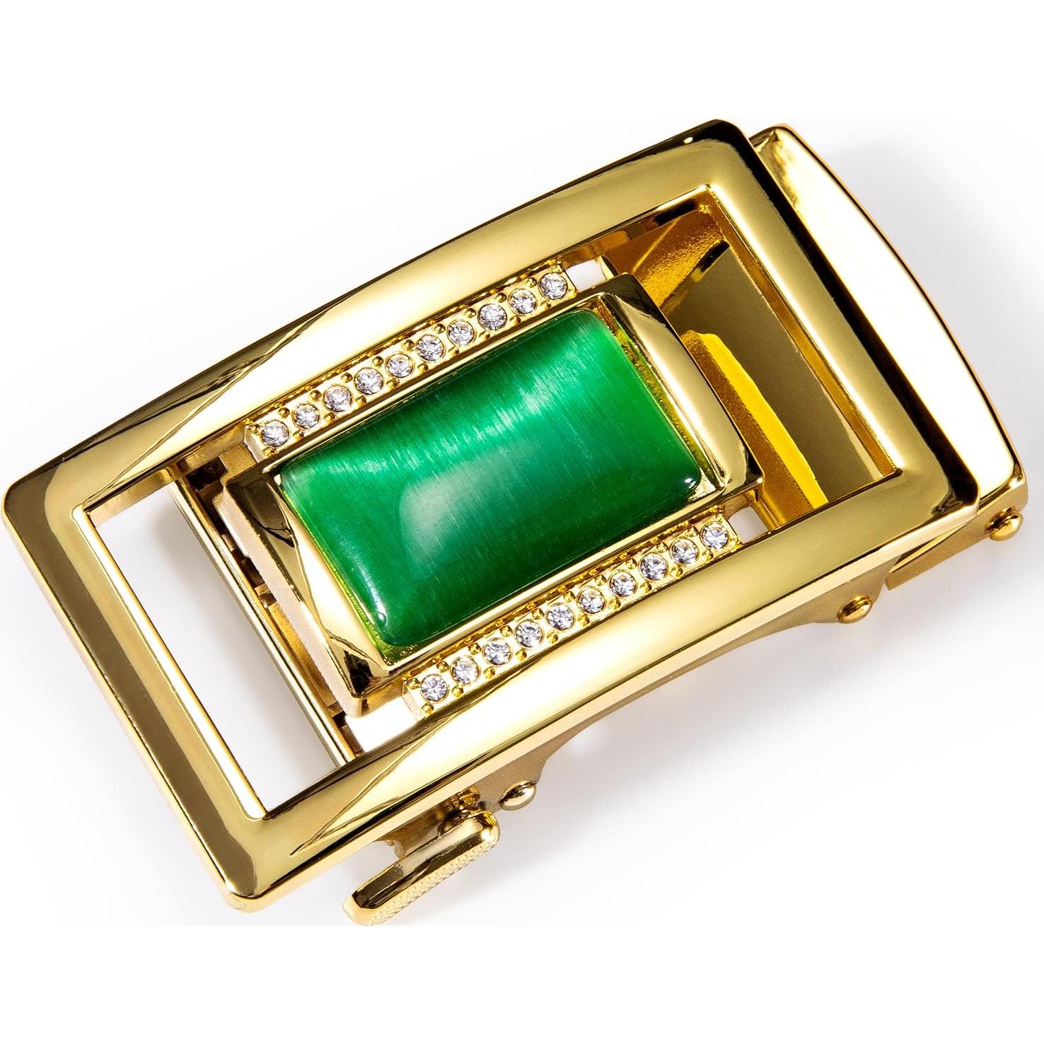 Cinturón de Ratchet Barry.Wang Cuero Genuino 3,49 cm Verde Dorado