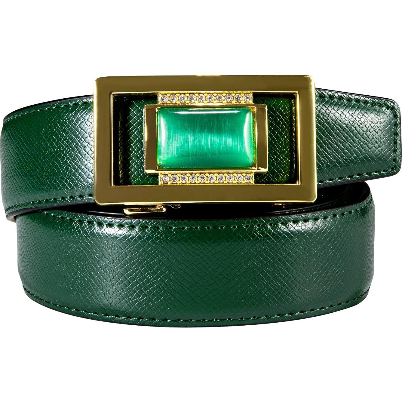 Cinturón de Ratchet Barry.Wang Cuero Genuino 3,49 cm Verde Dorado