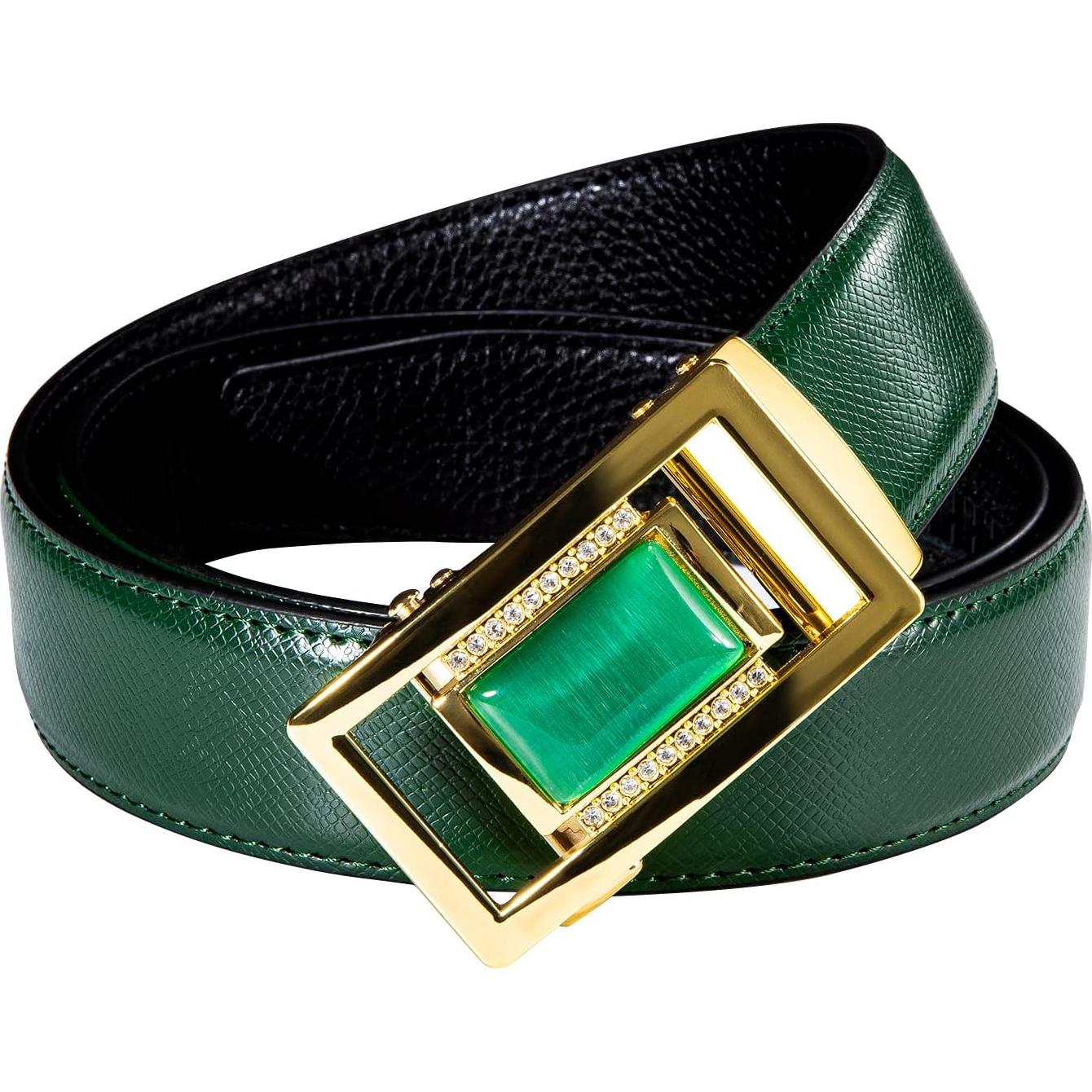 Cinturón de Ratchet Barry.Wang Cuero Genuino 3,49 cm Verde Dorado