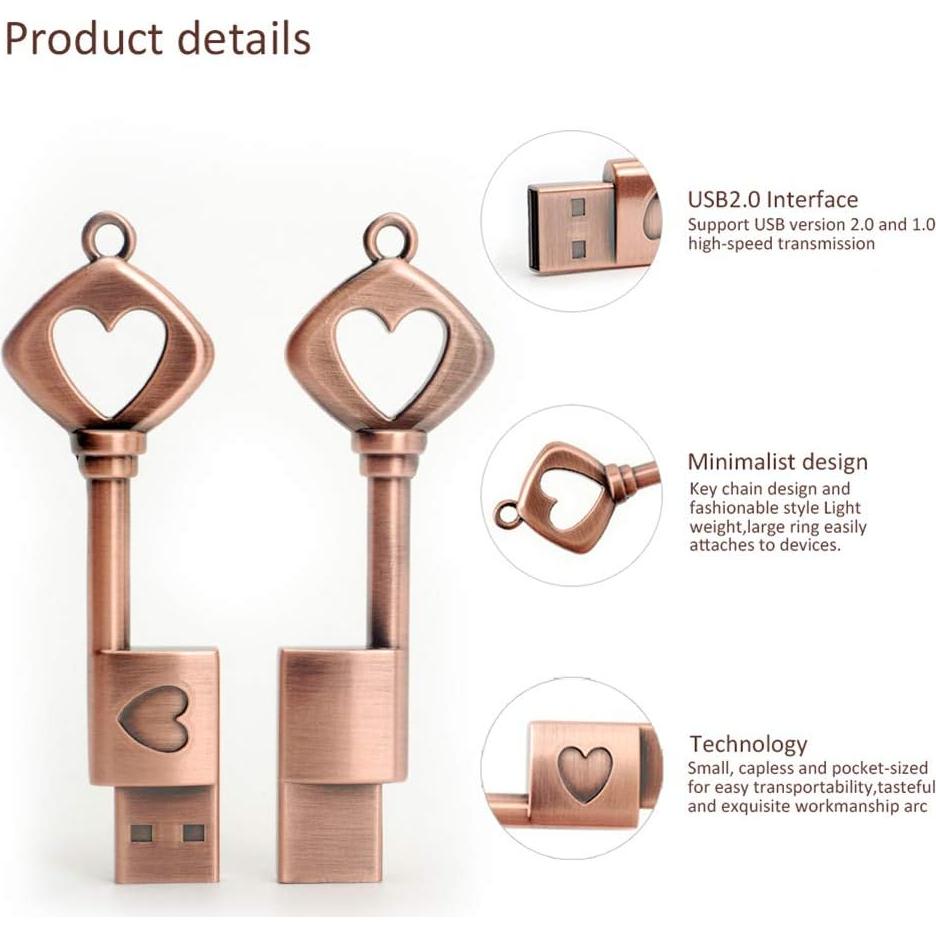 Unidad Flash USB 2.0 32GB BorlterClamp Corazón Metal